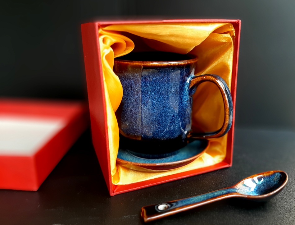 Cup set gift collection / Bộ quà tặng cốc sứ men xanh hỏa biến sản xuất tại xưởng gốm sứ Gia Oanh Authentic bat trang
