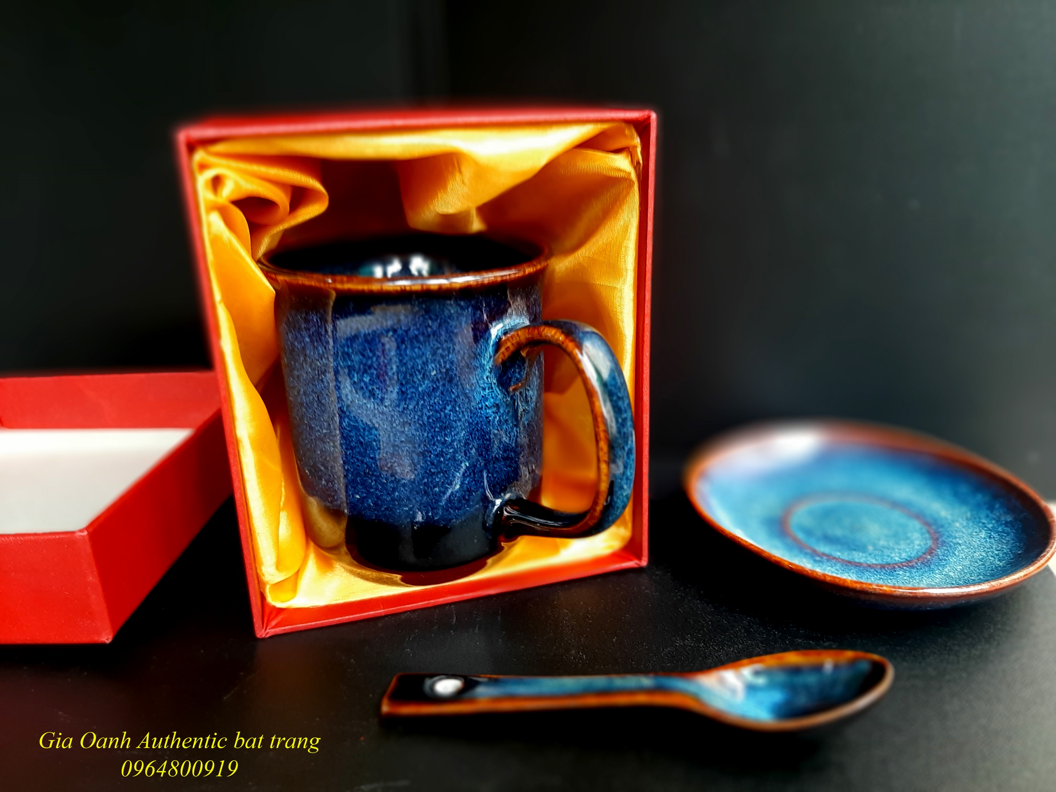 Cup set gift collection / Bộ quà tặng cốc sứ men xanh hỏa biến sản xuất tại xưởng gốm sứ Gia Oanh Authentic bat trang