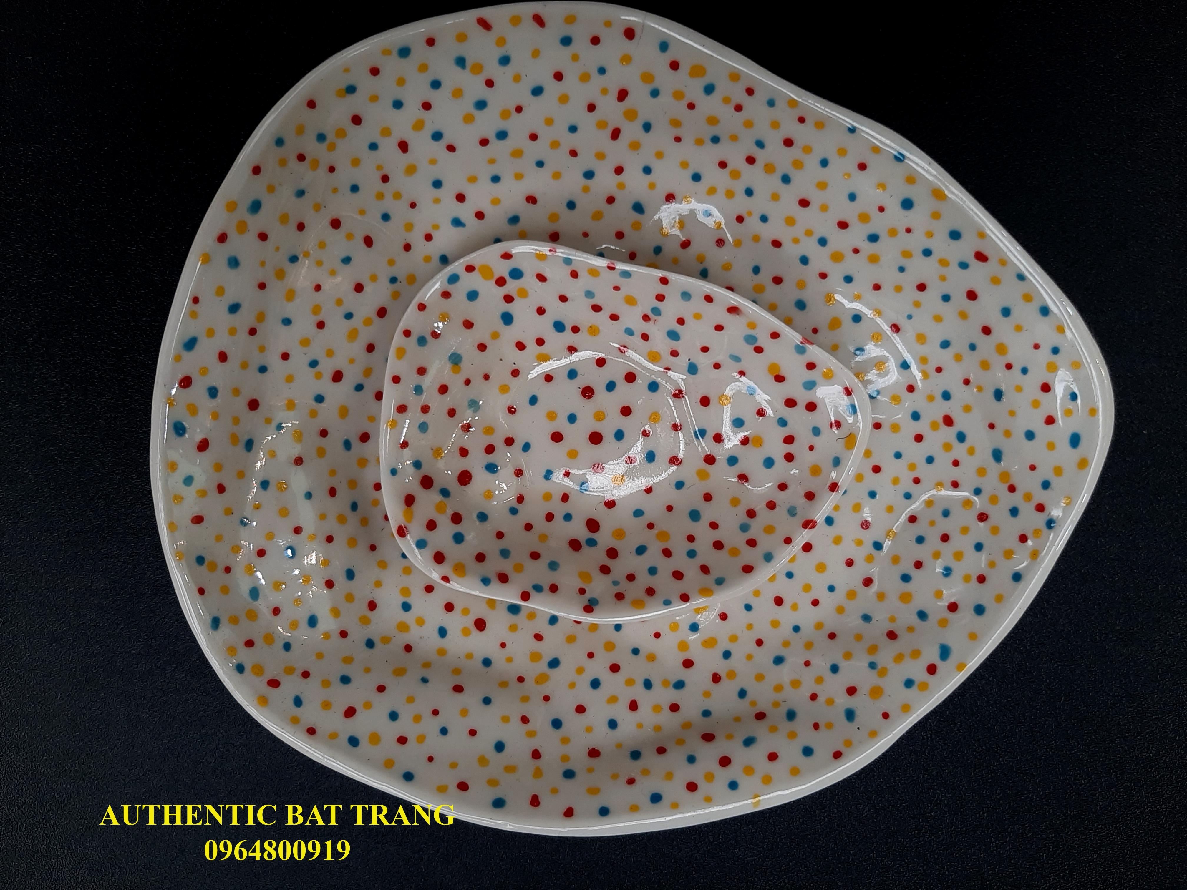 dots plate make by authentic bat trang ceramcis
