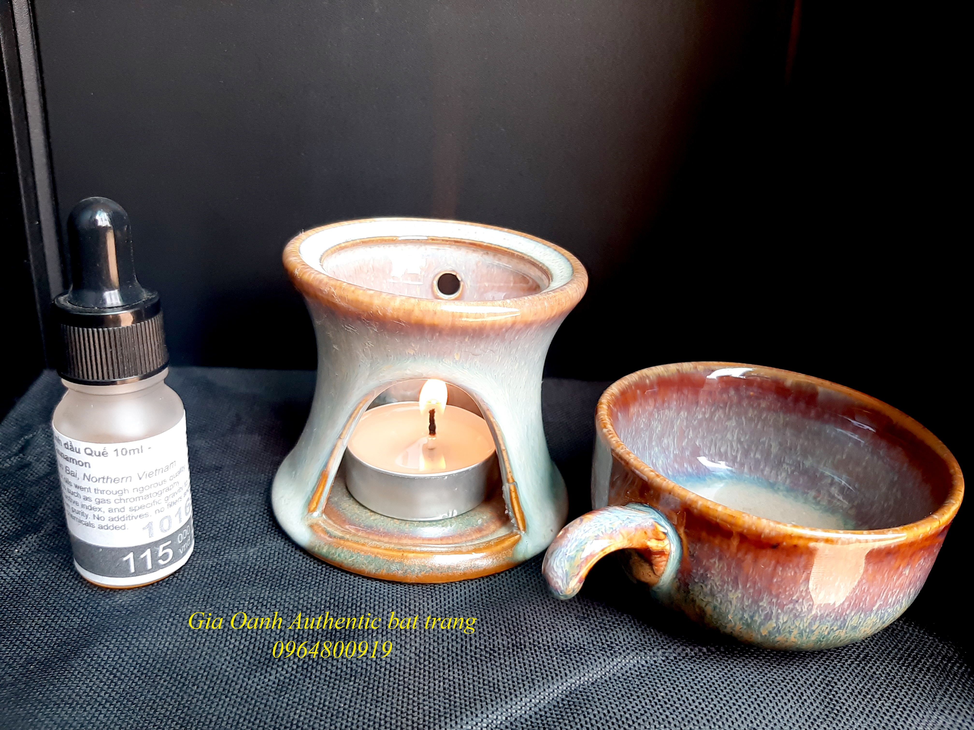 Bộ đốt caffee/ đốt tinh dầu tuyệt đẹp của gốm sứ gia oanh authentic bat trang