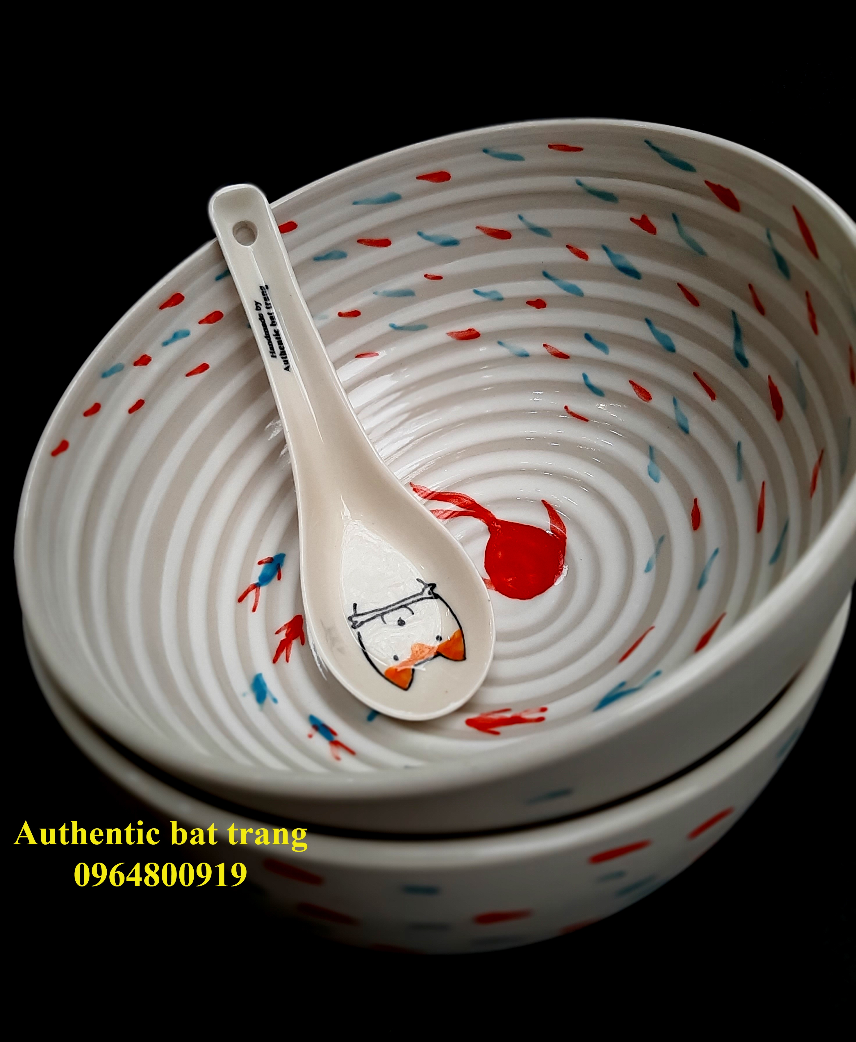 Soup  bowls - phở and rice bowls with Fishes design/ bát phở, bát cơm sản xuất tại xưởng gốm Authentic bat trang