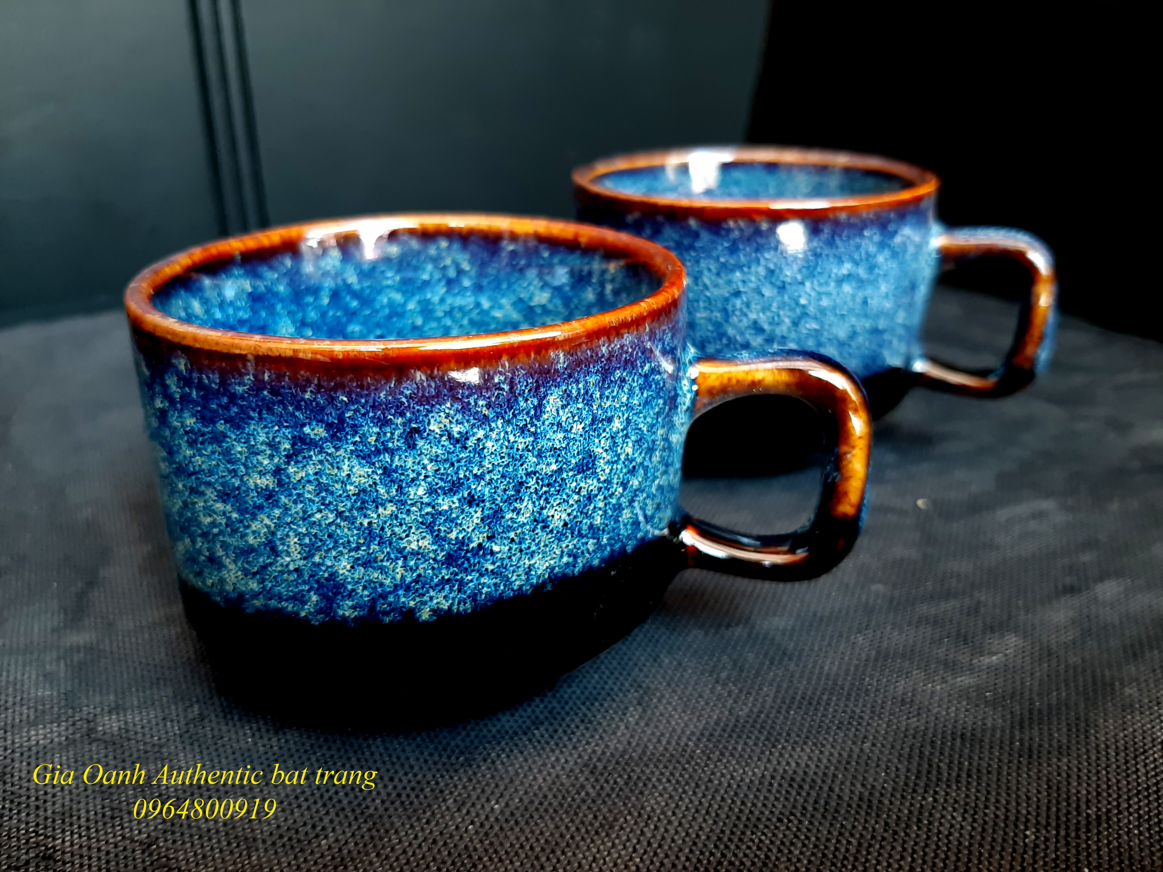 BLUE COFFEE CUPS S3/ CỐC CÀ PHÊ XANH MEN HỎA BIẾN ĐẲNG CẤP, SẢN XUẤT TẠI XƯỞNG GỐM SỨ GIA OANH AUTHENTIC BAT TRANG