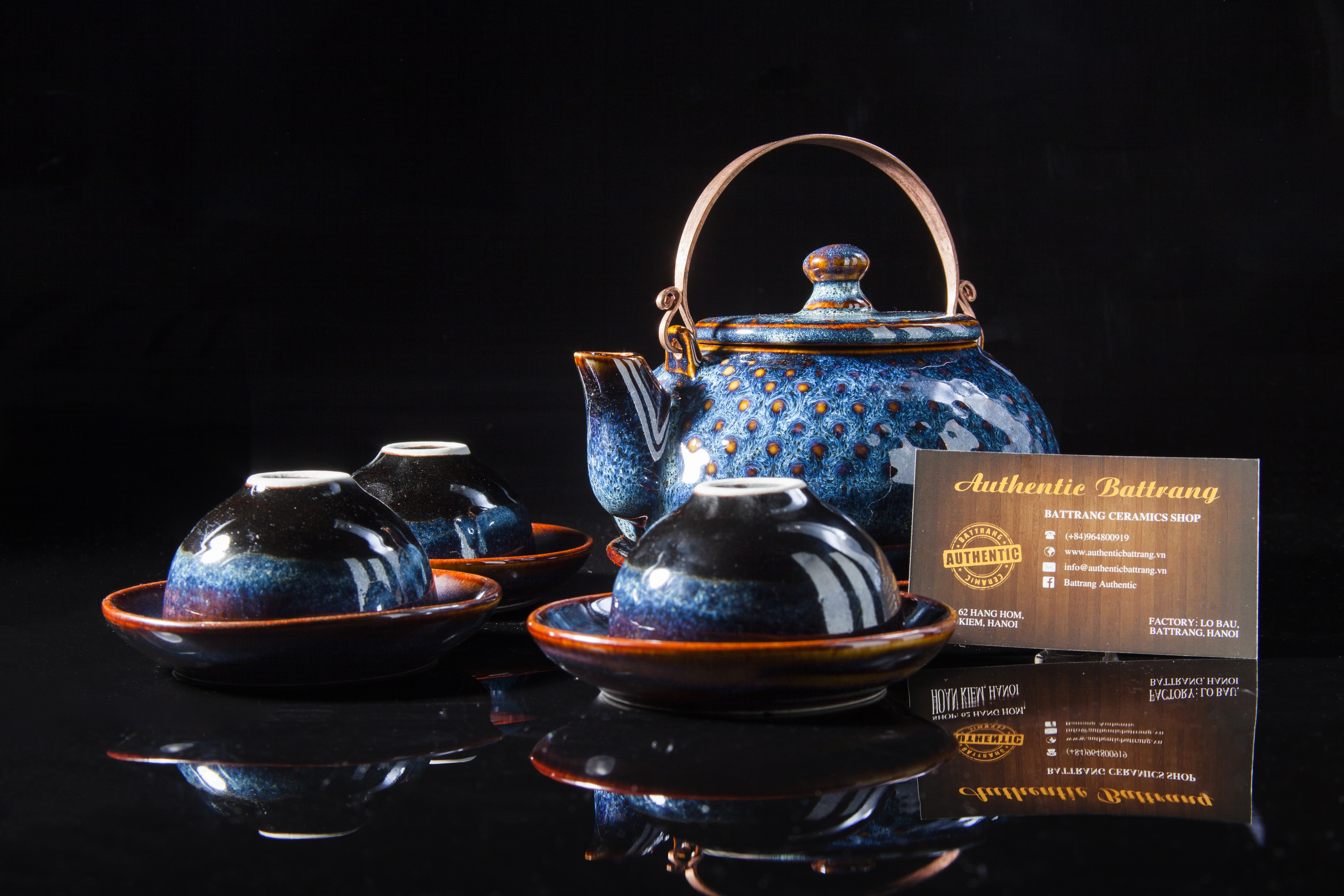 Blue tea set make in bat trang, Vietnam