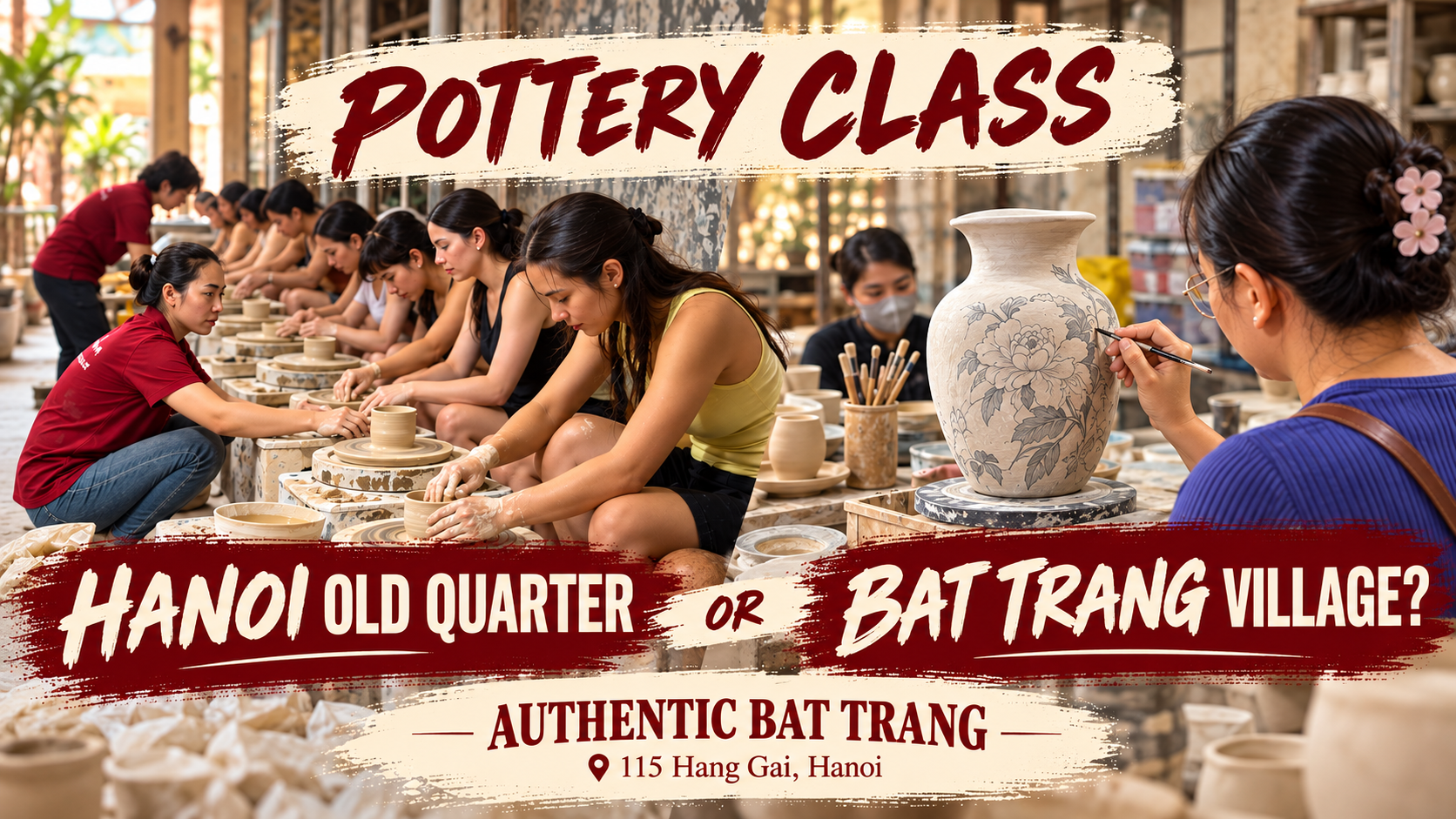 Pottery class in Hanoi Old Quarter and ceramic workshop visit in Bat Trang village