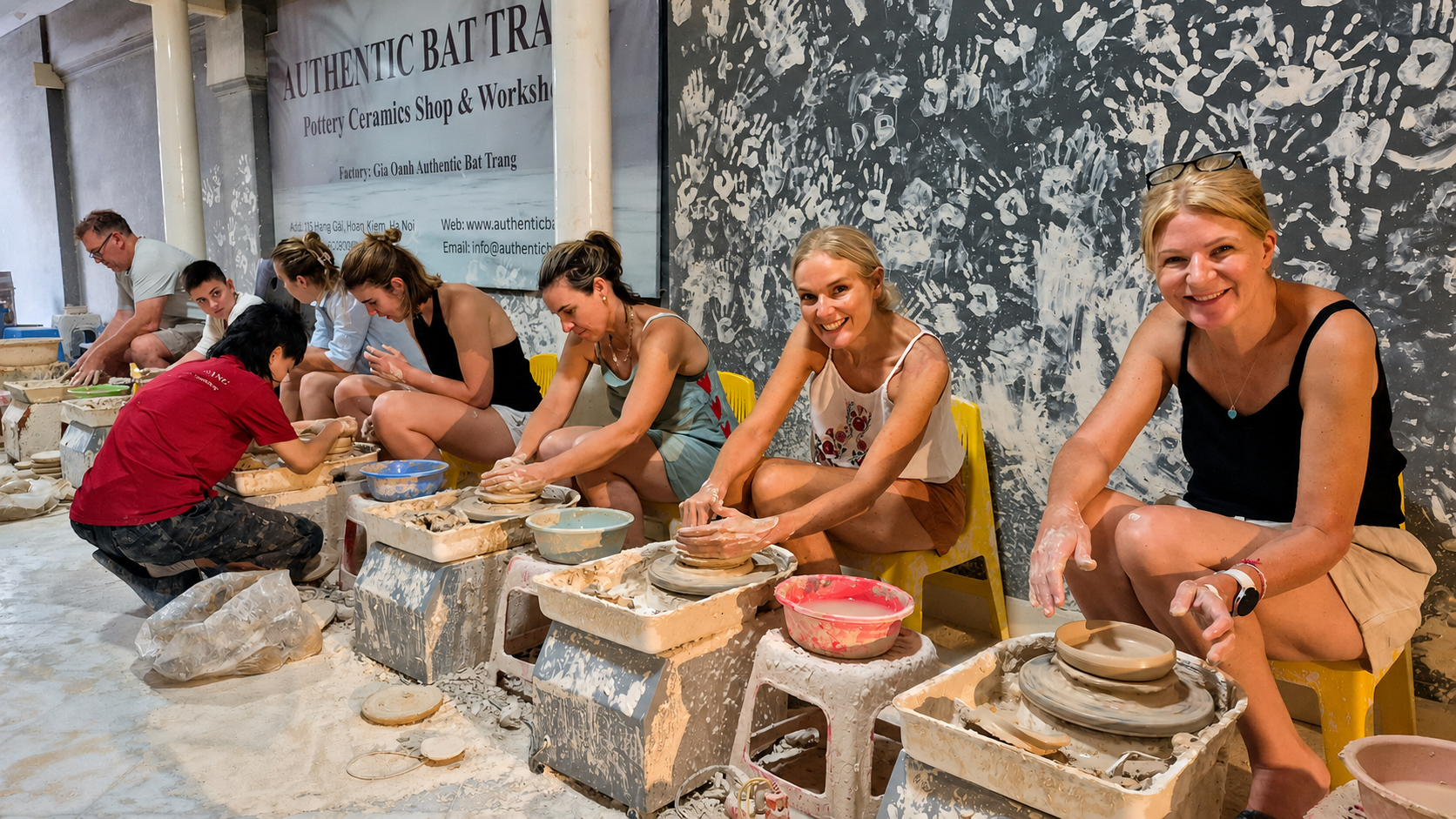 Hands-on pottery wheel class in Hanoi Old Quarter before the Bat Trang tour