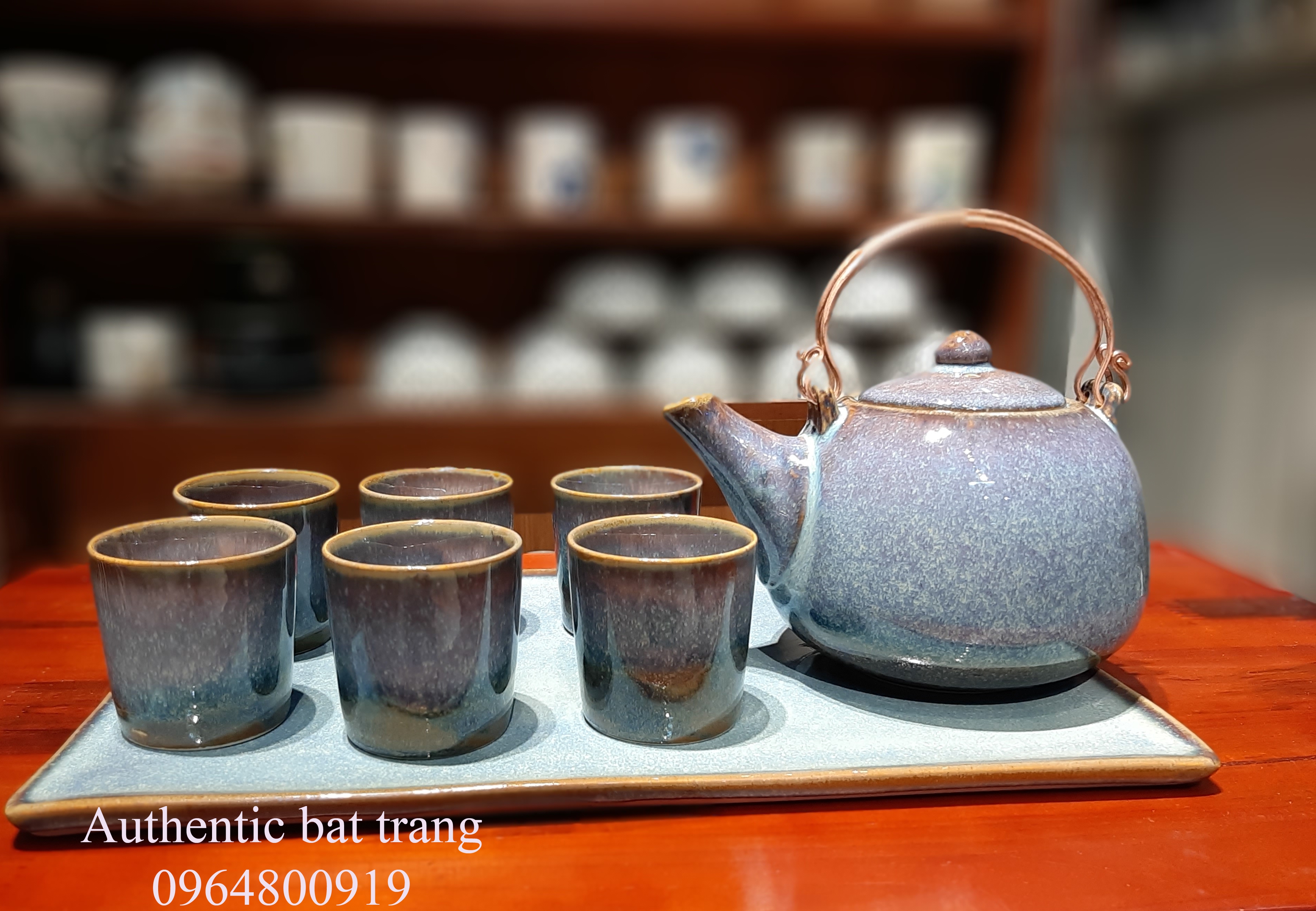 Gray tea set make by Gia Oanh Authentic bat trang/ bộ ấm trà men hồng tuyết sản xuất tại xưởng Gia Oanh Authentic bat trang