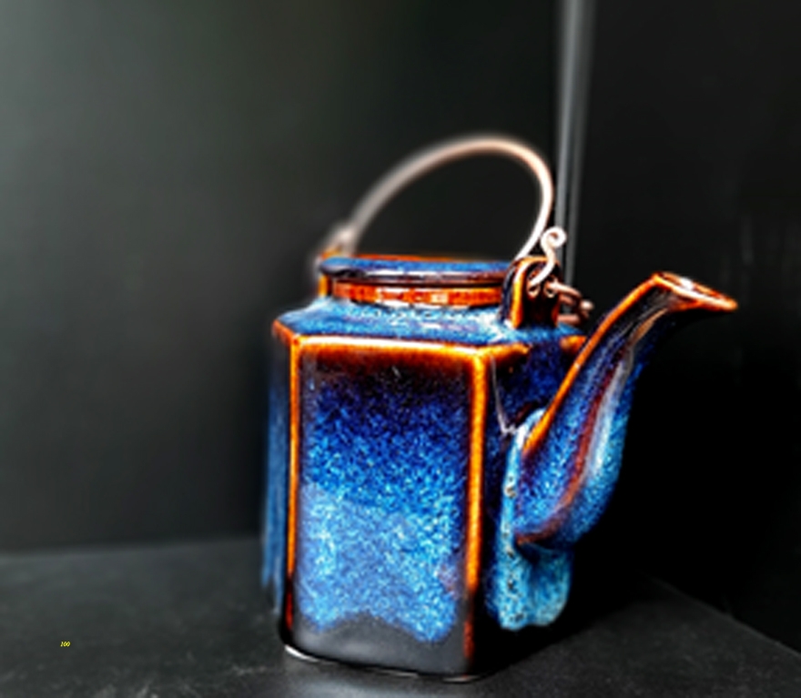 Hexagonal blue Tea set / Bộ ấm trà lục giác đẳng cấp - men xanh hỏa biến sản xuất tại xưởng Gia Oanh Authentic Bat Trang