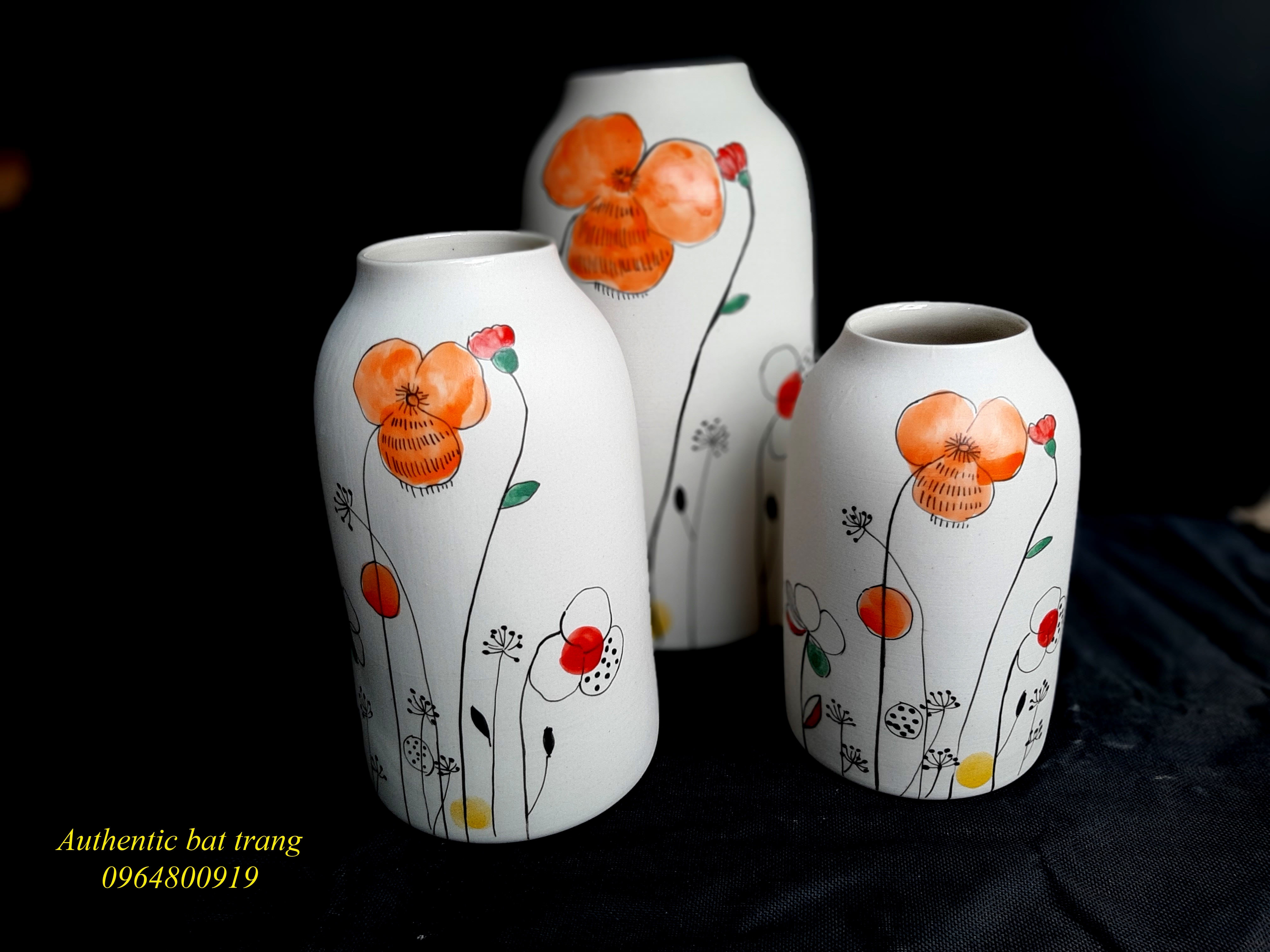 Ceramics vases home decor/ Bộ bình gốm trụ vẽ hoa cho trang trí nhà cửa sản xuất tại xưởng Authentic bat trang