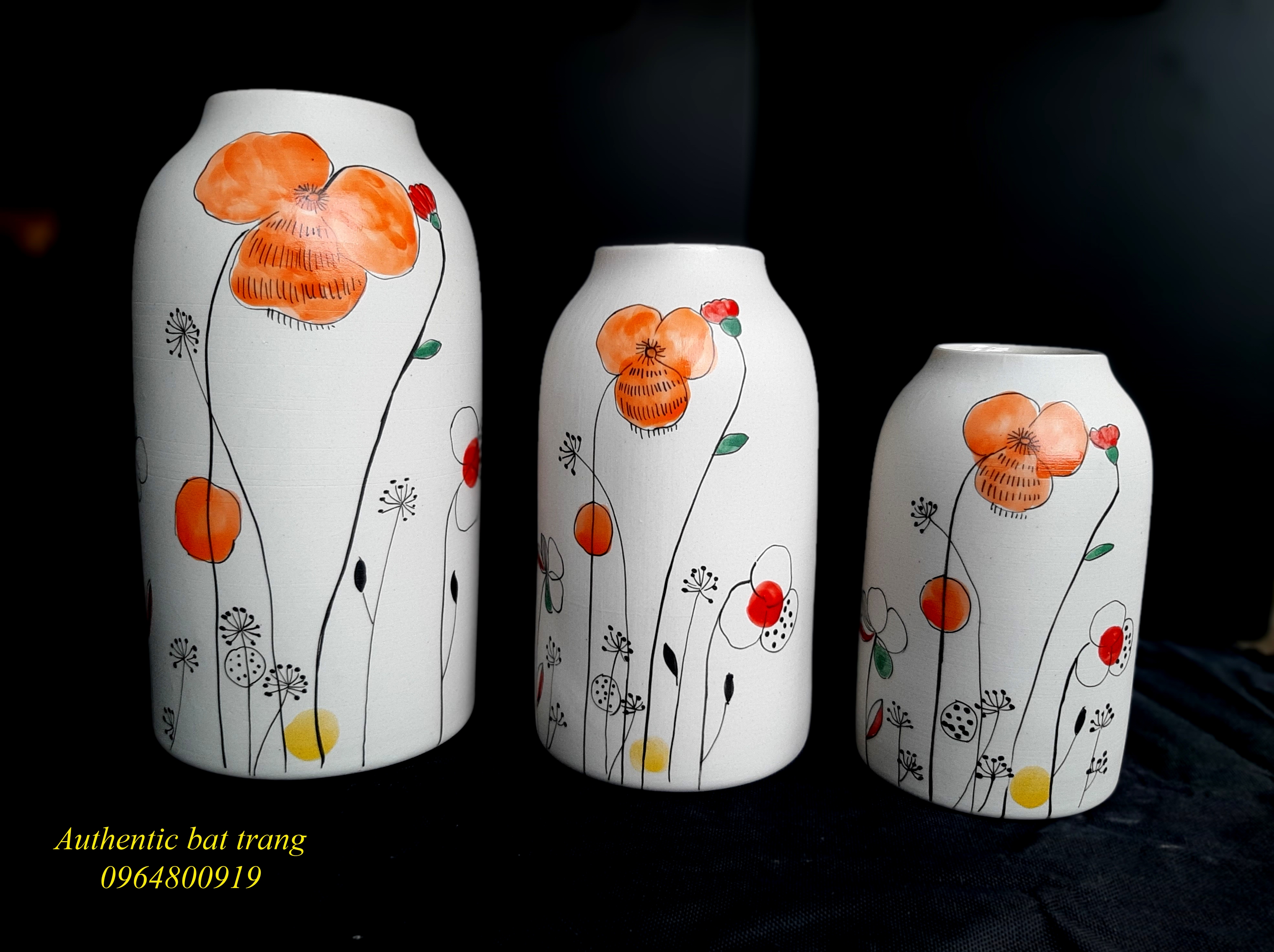 Ceramics vases home decor/ Bộ bình gốm trụ vẽ hoa cho trang trí nhà cửa sản xuất tại xưởng Authentic bat trang