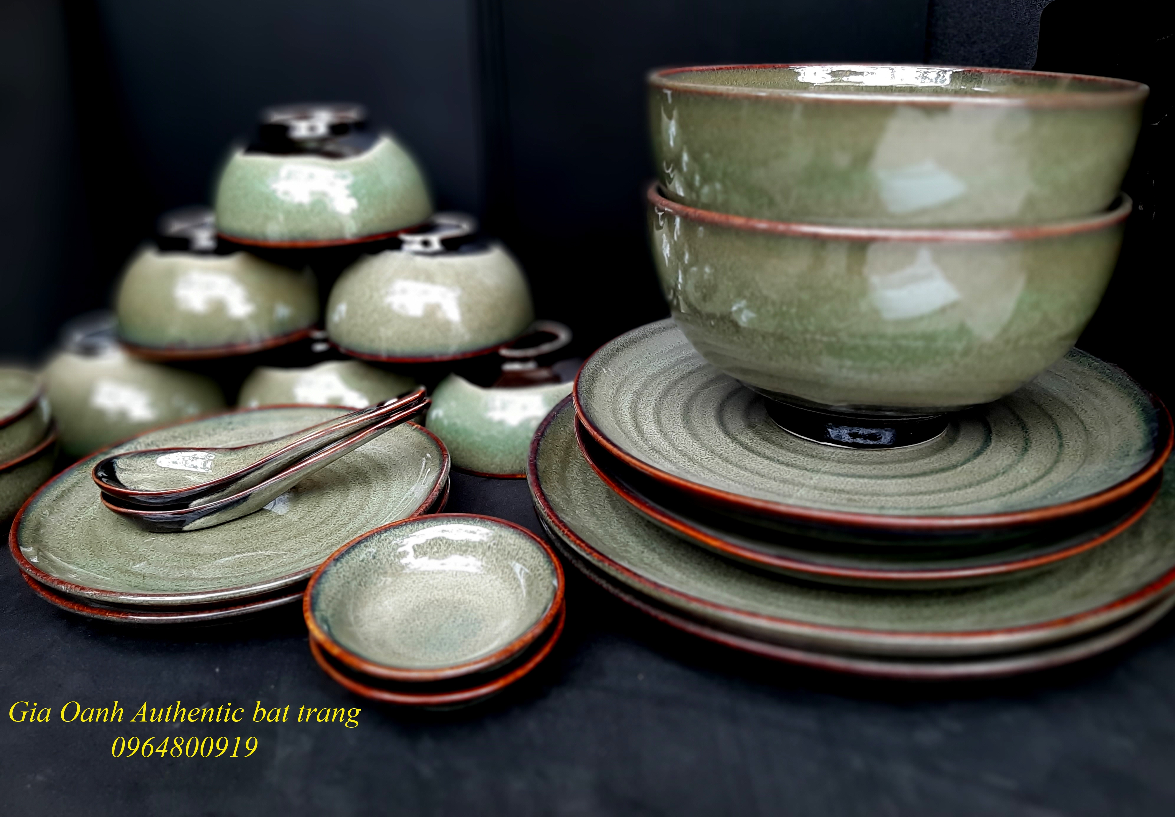 Moss green Dinner set/BỘ ĐỒ ĂN MEN RÊU - HỎA BIẾN ĐẲNG CẤP SẢN XUẤT TẠI XƯỜNG GỐM GIA OANH AUTHENTIC BAT TRANG