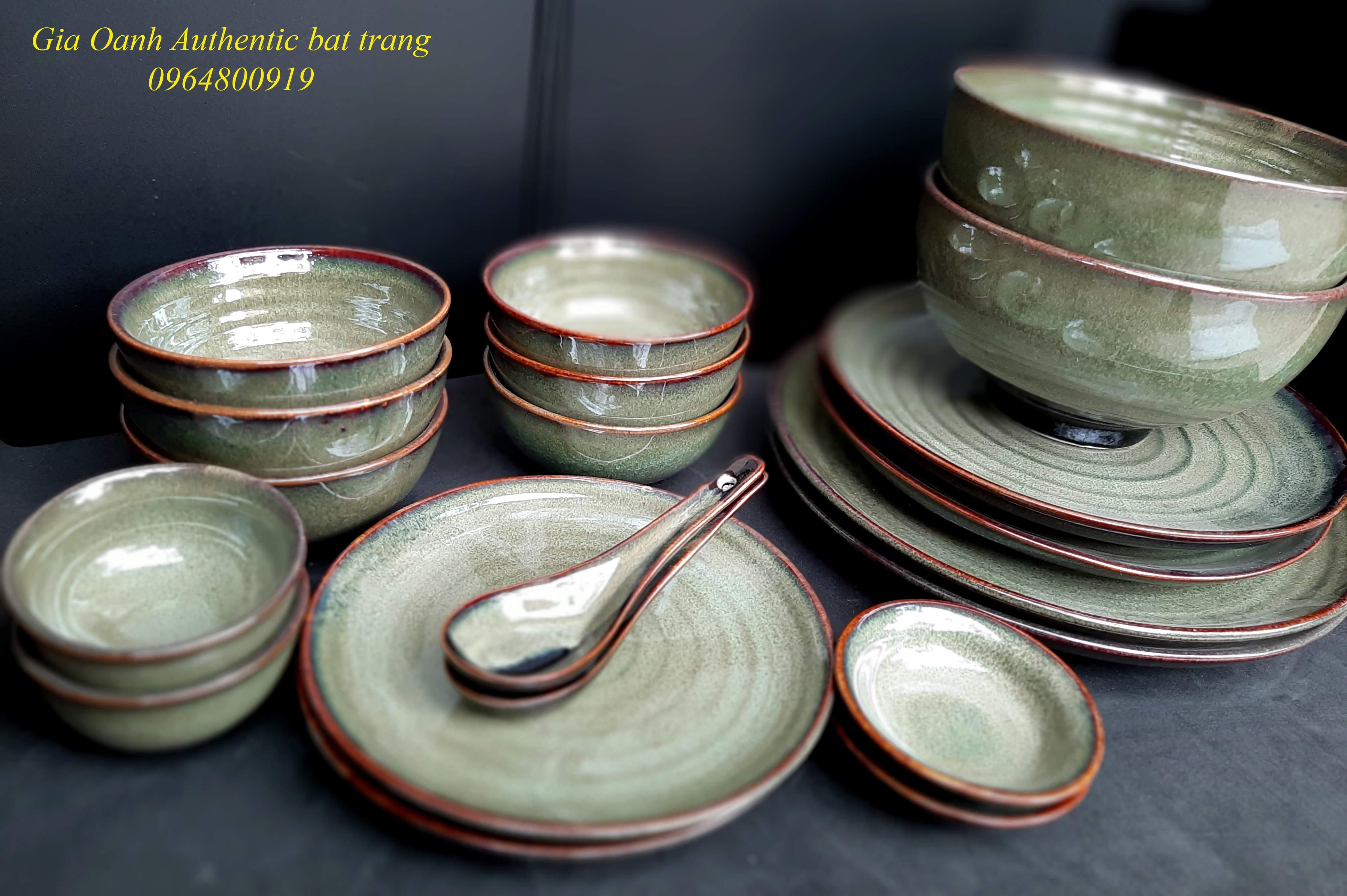 Moss green Dinner set/BỘ ĐỒ ĂN MEN RÊU - HỎA BIẾN ĐẲNG CẤP SẢN XUẤT TẠI XƯỜNG GỐM GIA OANH AUTHENTIC BAT TRANG