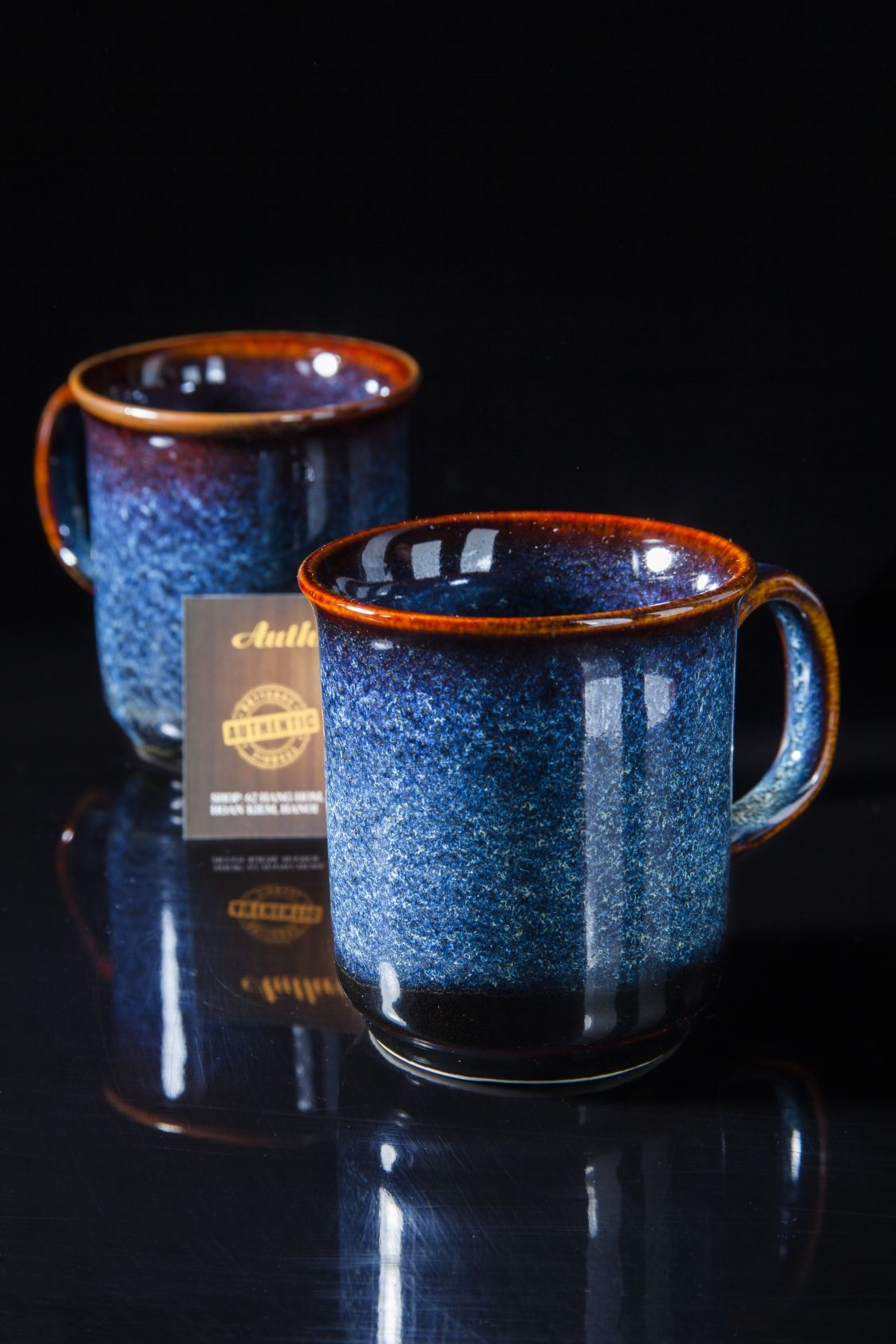 Blue glaze mug/ Cốc sứ men xanh hỏa biến sản xuất tại xưởng gia oanh Authentic bat trang
