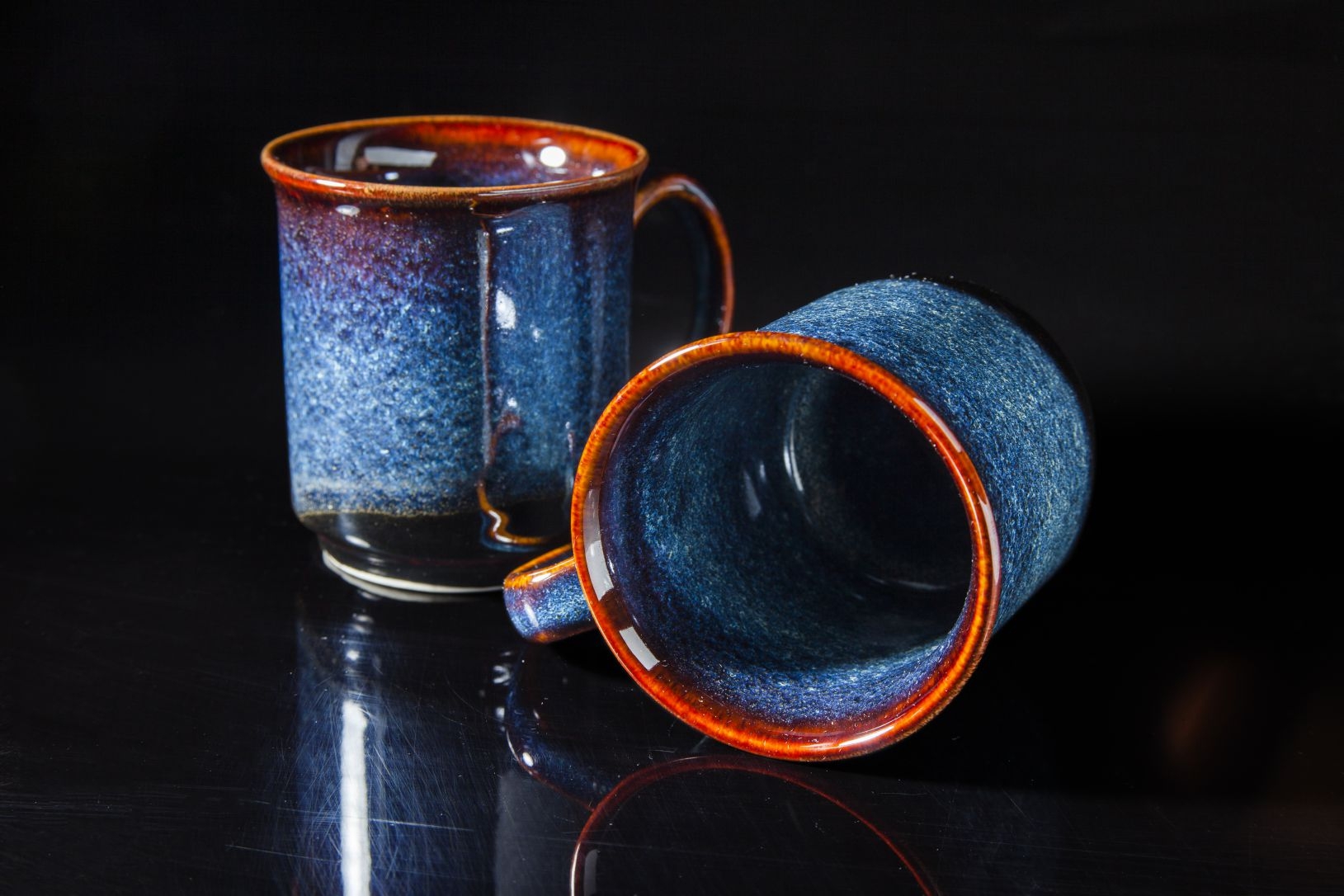 Blue glaze mug/ Cốc sứ men xanh hỏa biến sản xuất tại xưởng gia oanh Authentic bat trang