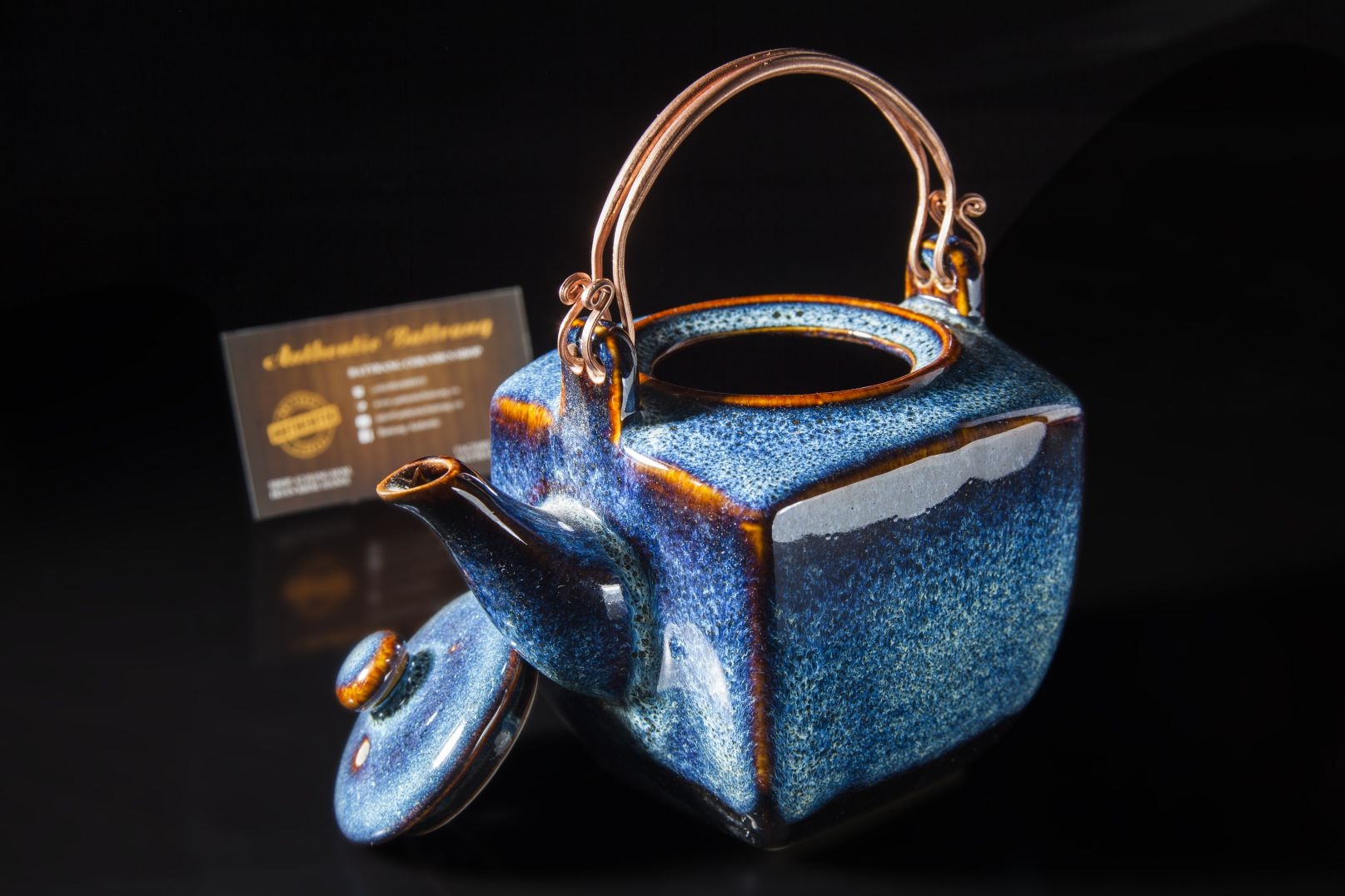 Blue glaze square teapot