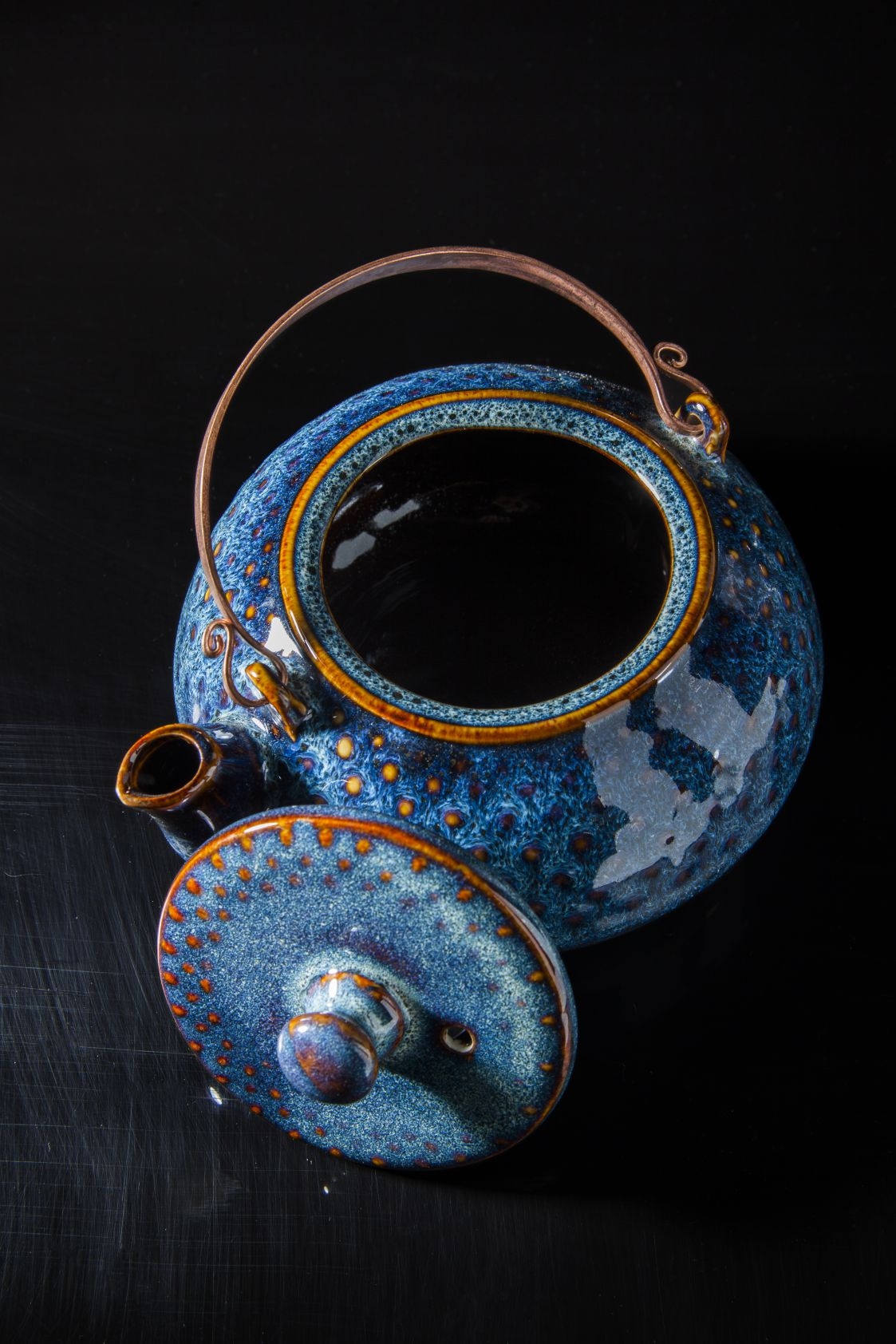 Blue glaze oval teapot