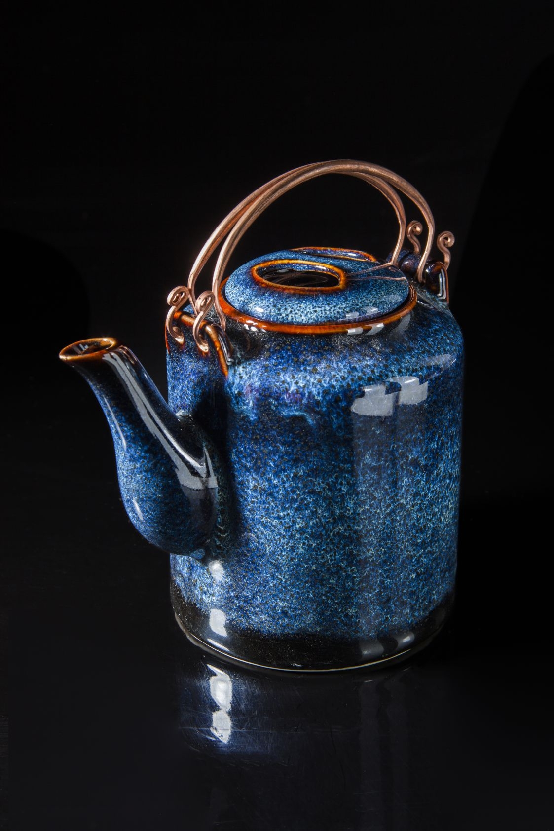 Blue glaze cylinder teapot