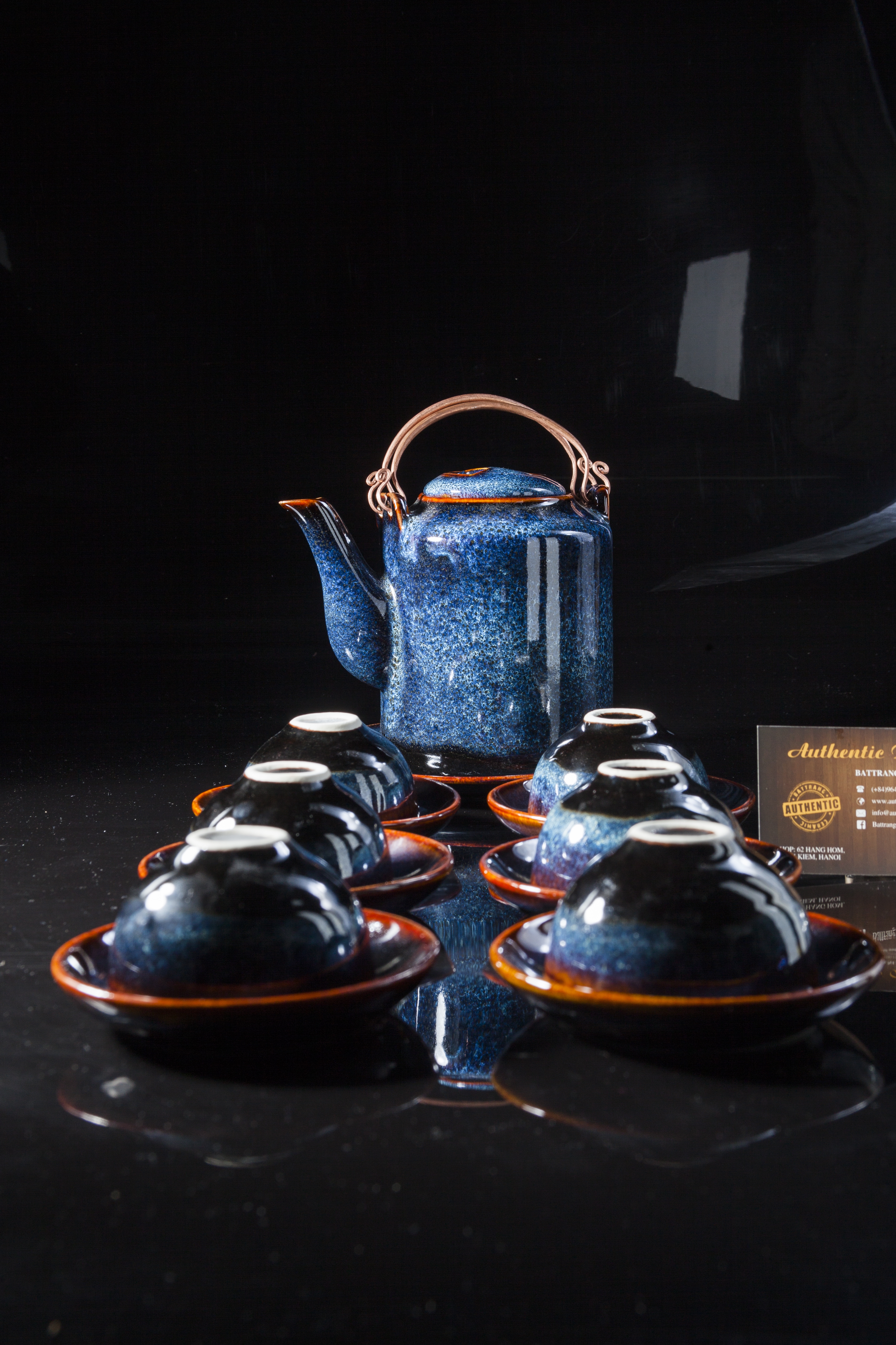 blue tea pots sets make in bat trang, vietnam