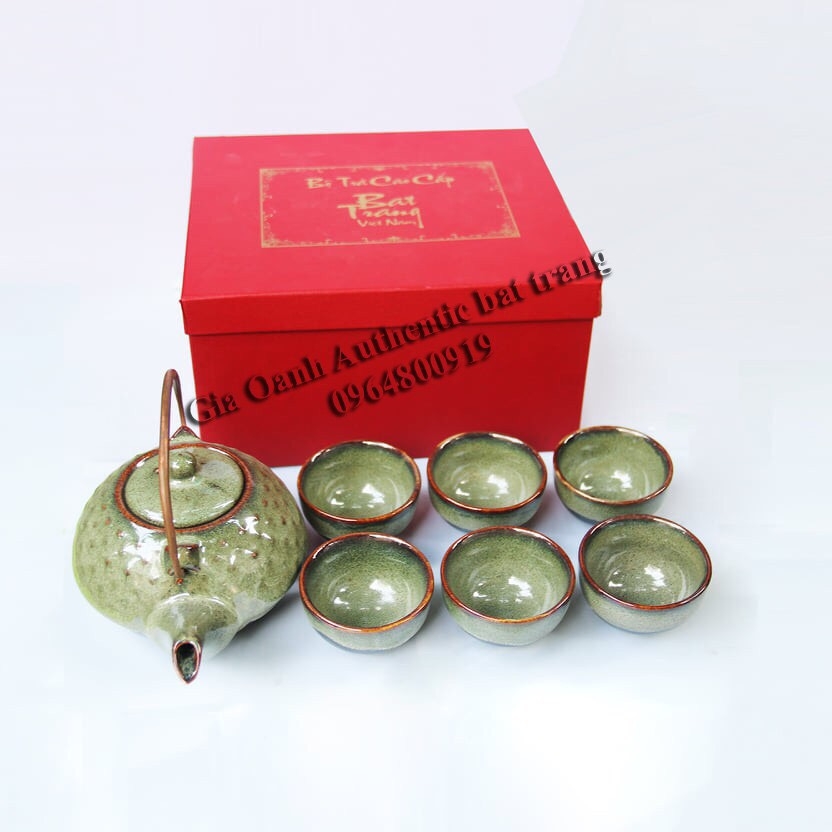 Green tea set gift 08- high-class moss-glazed teapot set - meaningful and unique gift product for Tet holiday and housewarming