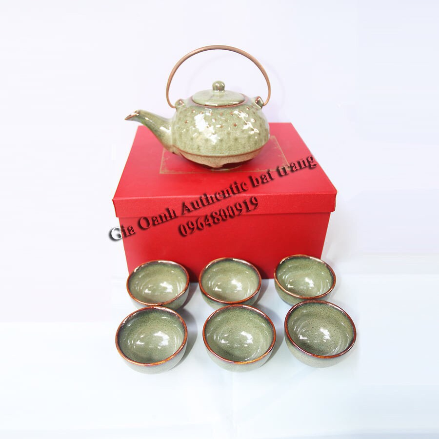 Green tea set gift 08- bộ ấm trà hạt men rêu đẳng câp - sản phẩm quà tặng ý nghĩa và độc đáo cho dịp tết và tân gia