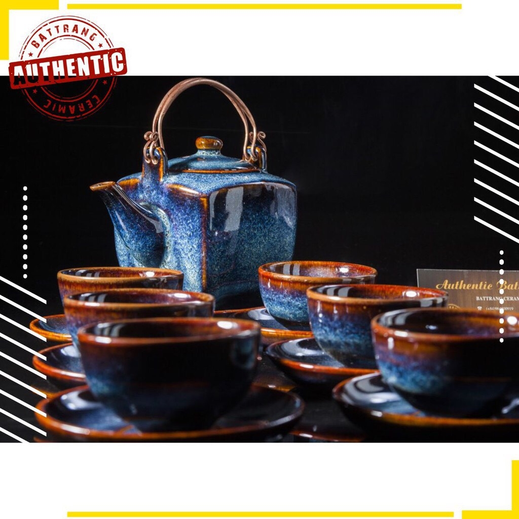 Blue Enamel Teapot - BEAUTIFUL AND QUALITY, MANUFACTURED IN GIA OANH AUTHENTIC BAT TRANG CERAMIC FACTORY