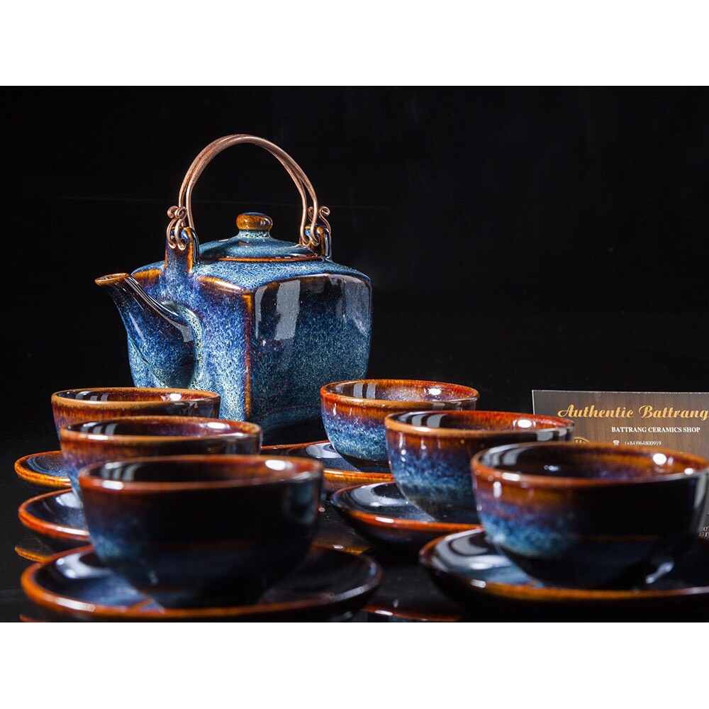 HOT - A GENERAL OF HIGH-QUALITY BLUE ENAMEL TEAPOTS - MADE AT GIA OANH AUTHENTIC BAT TRANG FACTORY