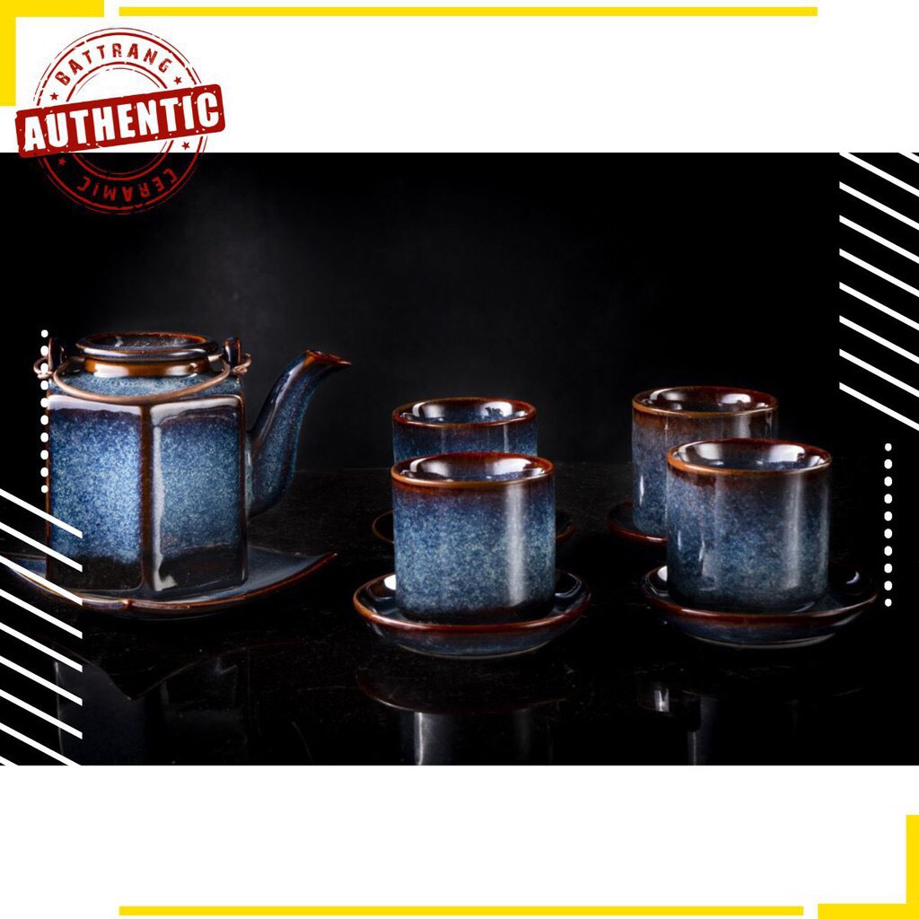 BỘ ẤM TRÀ LỤC GIÁC ĐẲNG CẤP - MEN XANH HỎA BIẾN SẢN XUẤT TẠI XƯỞNG GIA OANH AUTHENTIC BAT TRANG