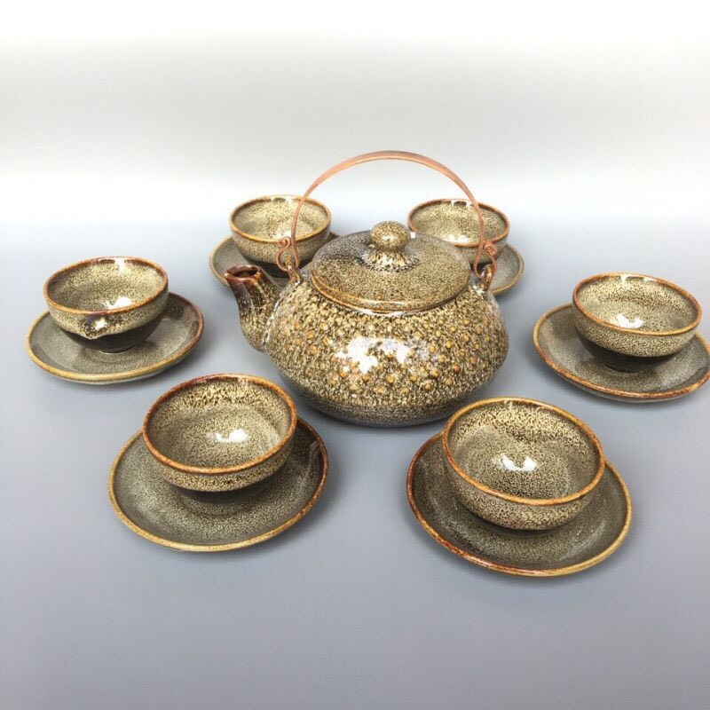 Japanese style beaded tea set - high-quality gold brocade glazed-Produced in authentic Bat Trang factory
