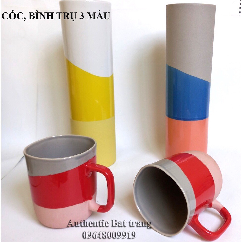 Bộ Cốc uống trà, bình cắm hoa trụ ba màu sắc SIÊU ĐẸP - tuyệt phẩm trang trí nhà cửa cho bạn-gốm sứ Authentic Bát tràng