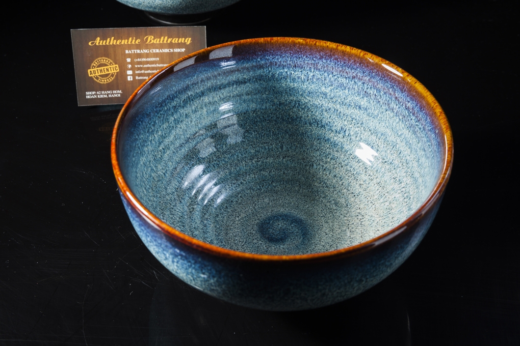 Blue soup bowl / bát ăn phở men xanh hỏa biến, đẳng cấp, Sản xuất tại xưởng gốm sứ gia oanh authentic bat trang