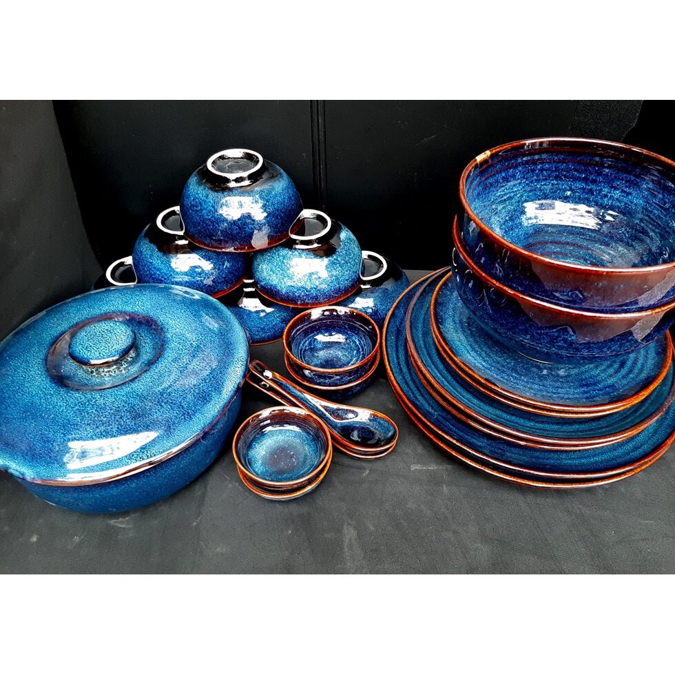 (KING SIZE) High-class blue tableware from Gia Oanh Athentic Bat Trang Pottery Workshop