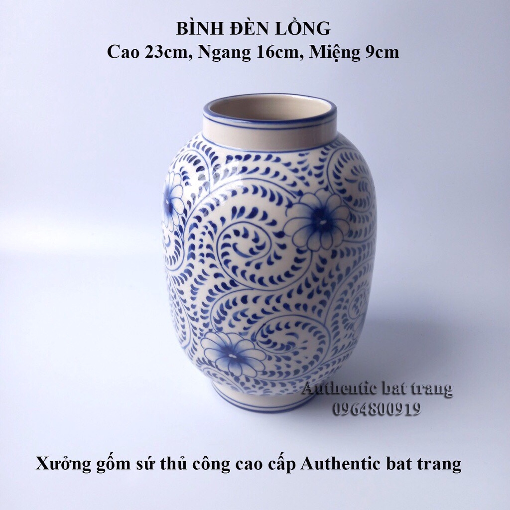 Hand-painted flower vase with wire flower pattern - 100% Authentic Bat Trang ceramic product.