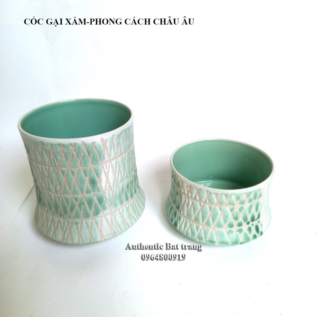 Set of European-style green cups and bowls - BEAUTIFUL - LUXURY drinking tea, storing food, planting multi-purpose miniatures - Authentic bowls