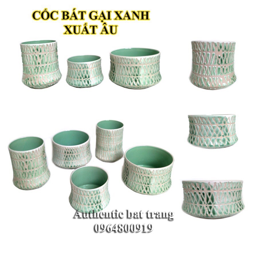 SET OF EUROPEAN-STYLE GREEN CUPS AND BOWLS - BEAUTIFUL - LUXURY DRINKING TEA, STORING FOOD, PLANTING MULTI-PURPOSE MINIATURES - AUTHENTIC BOWLS