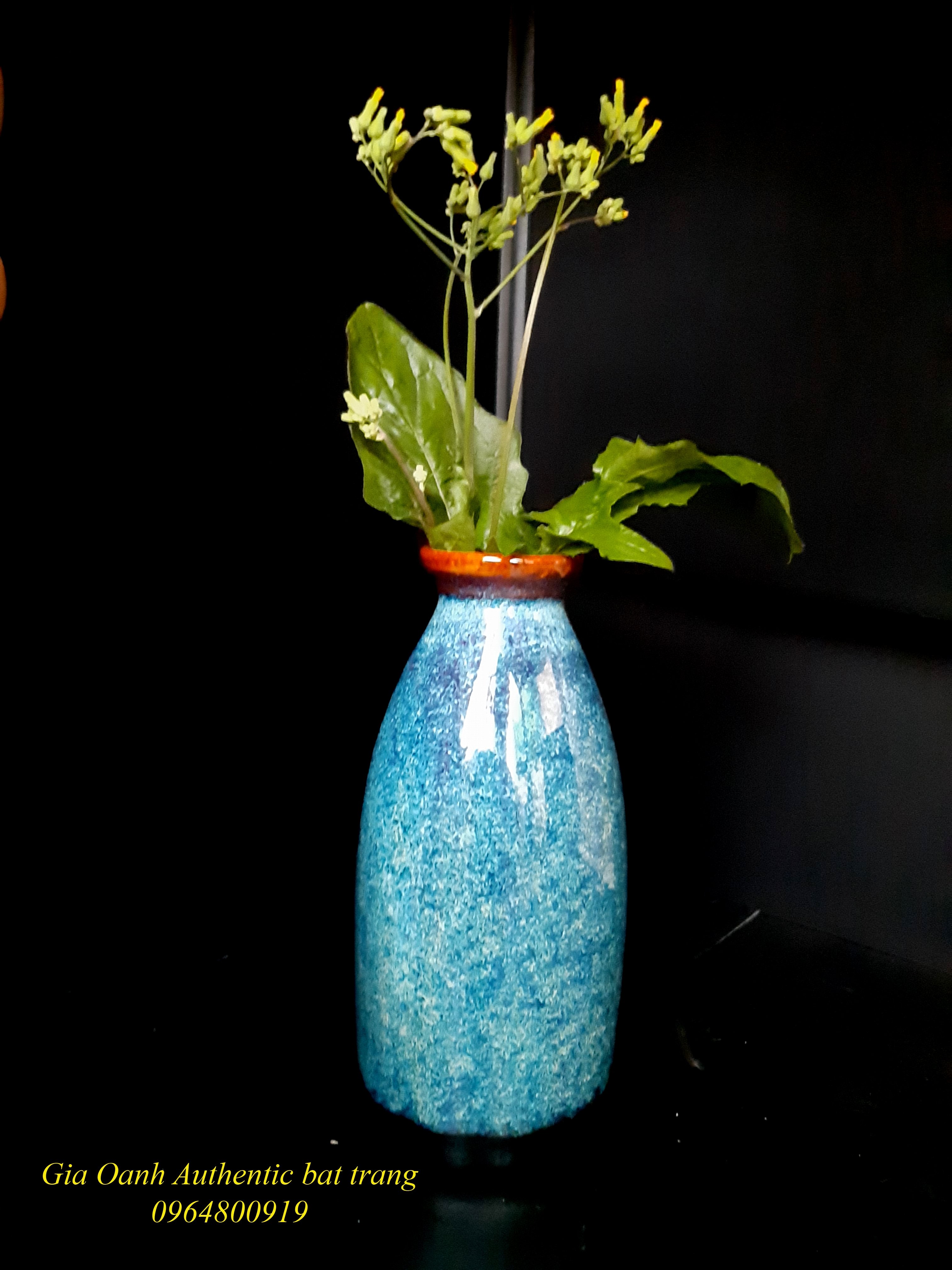 Blue Mini vase/ Bình cắm hoa mini men xanh hỏa biến, sản xuất tại xưởng gốm sứ Gia Oanh authentic bat trang