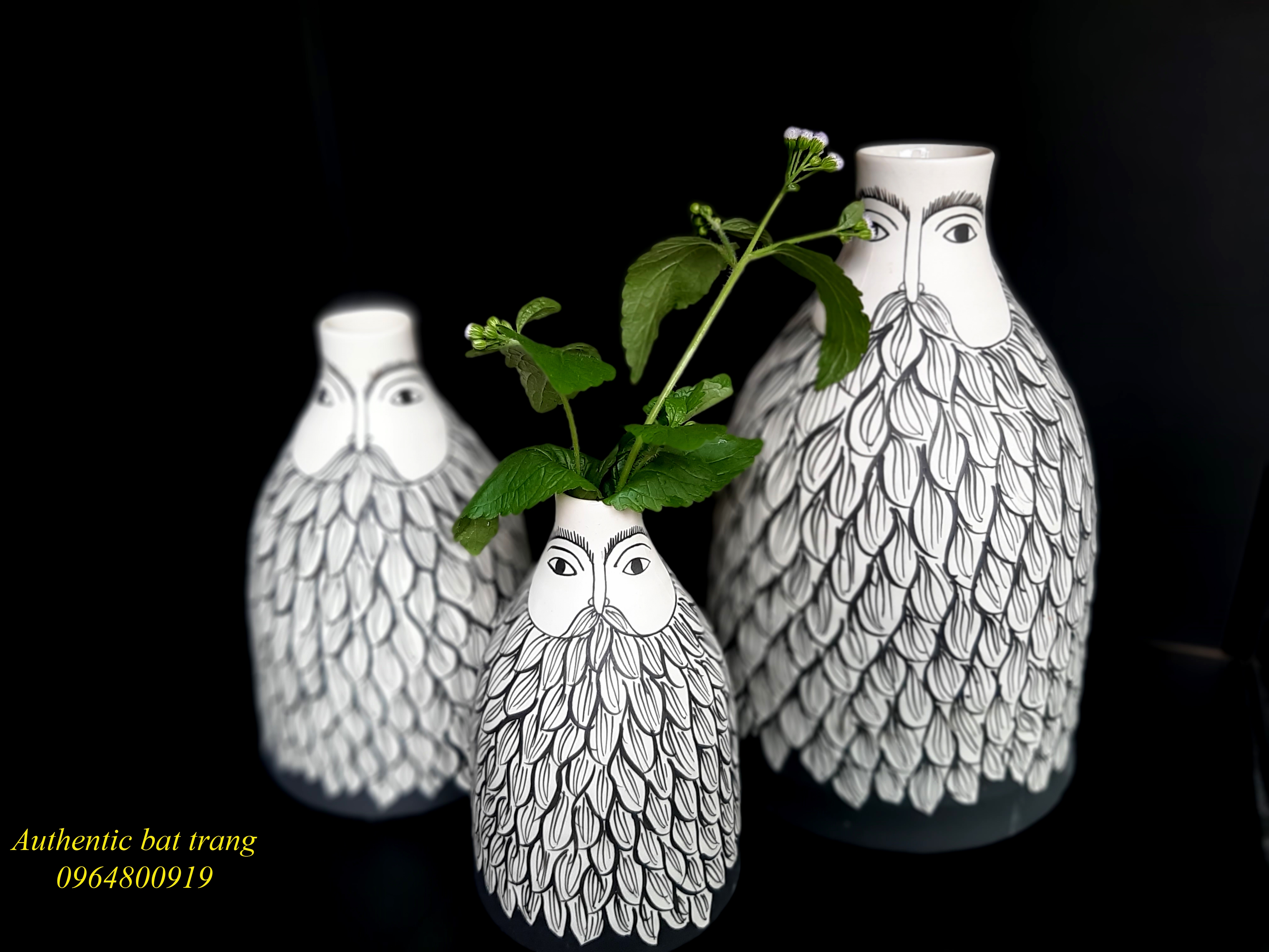 Facial vases set/ Bộ bình gốm mặt râu, sản phẩm trang trí nhà cửa, sản xuất tại xưởng gốm sứ Authentic bat trang