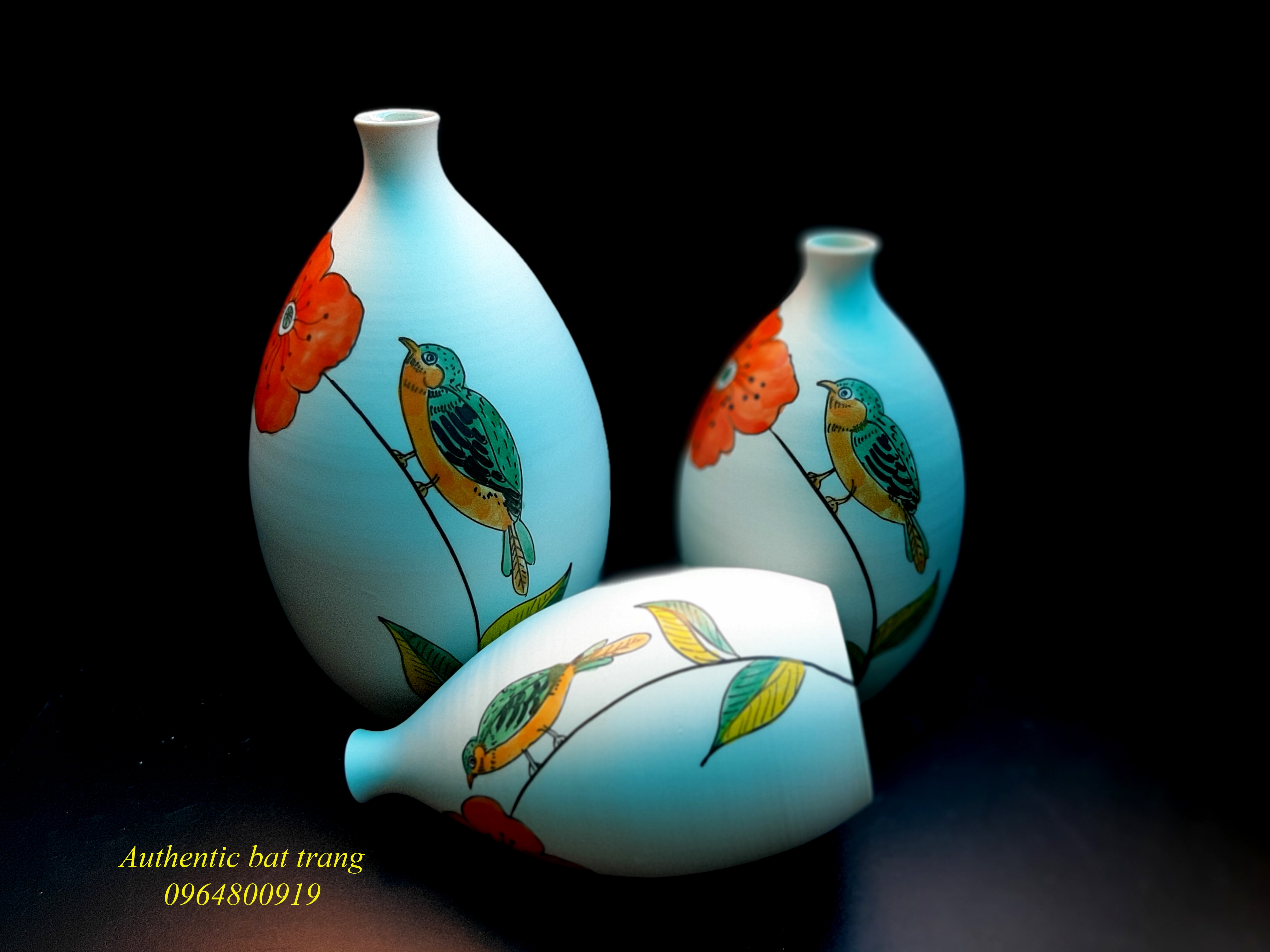 Ceramics vase set/Bộ bình gốm trang trí nhà cửa hàng thủ công vẽ tay sản xuất tại xưởng gốm Authentic bat trang