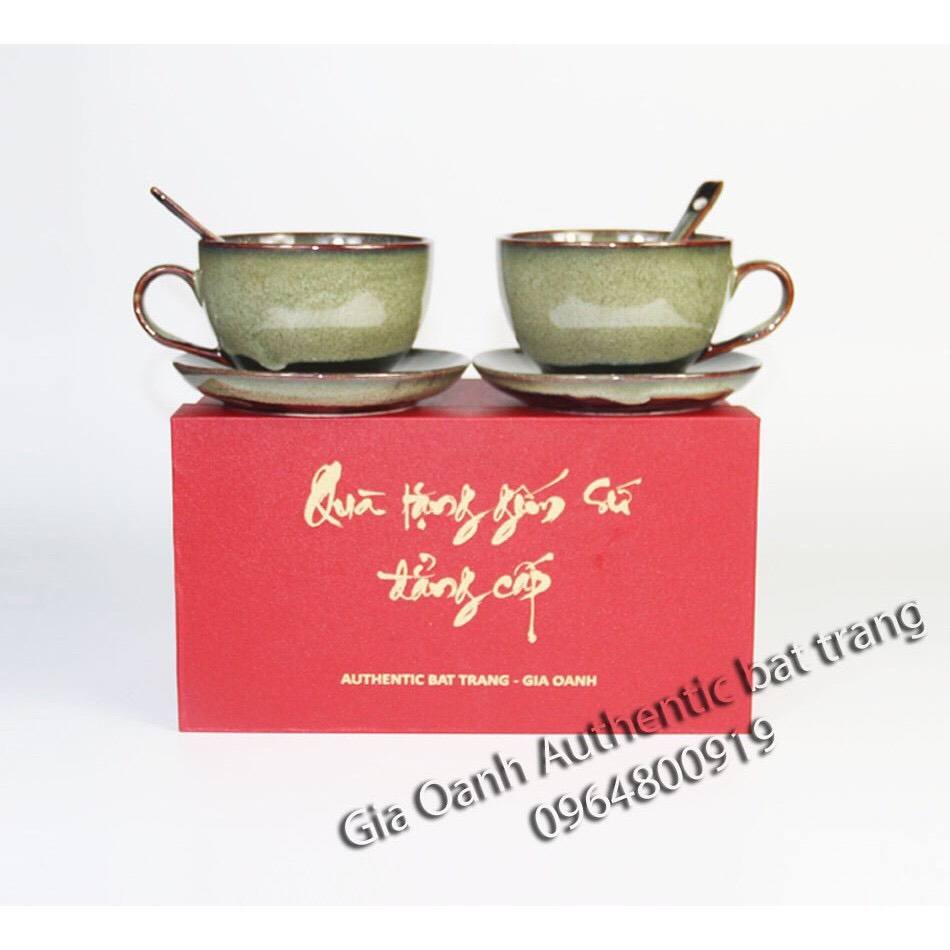 BEAUTIFUL AND QUALITY - GIFT SET OF CAPPUCCINO COUPLE Enamel Jade Rabbit cups  - Tet gifts, family gifts, holiday gifts