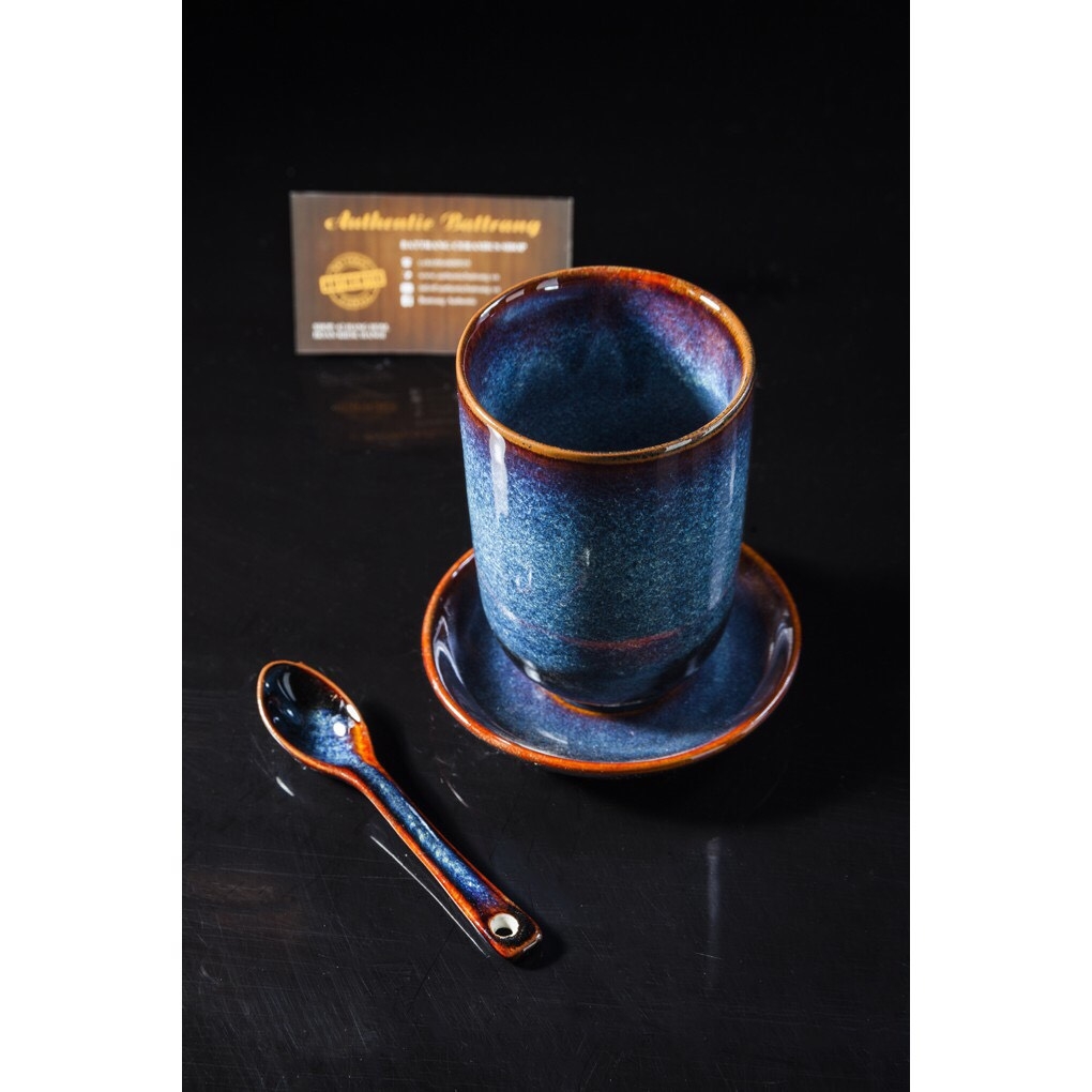 Blue enamel TEA Cup - GIA OANH AUTHENTIC BAT TRANG  FACTORY