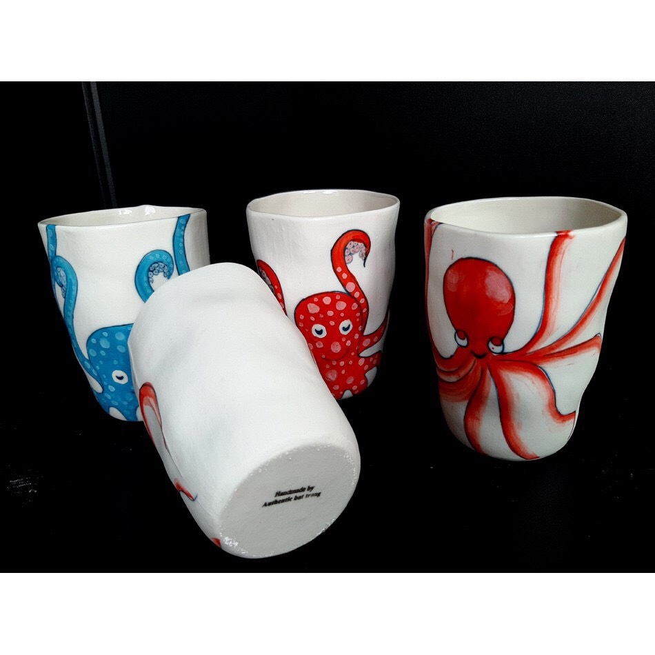 OCTOPUS TEA CUPS/ High-grade octopus-drawn tea cup with high-quality octopus-Authentic Bat Trang ceramics