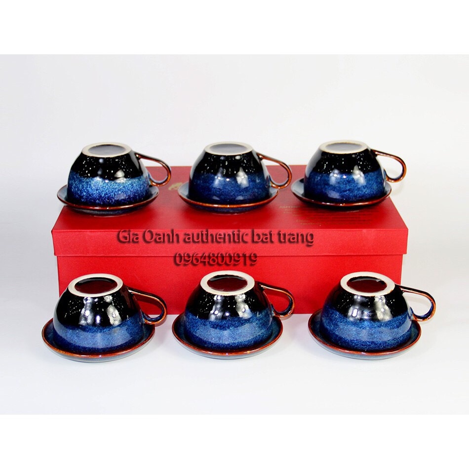 GIFT SET OF 6 CUPS OF CAPPUCCINO + PLATE OF HIGH-QUALITY GLAZE PRODUCTS - MADE IN AUTHENTIC BAT TRANG FACTORY