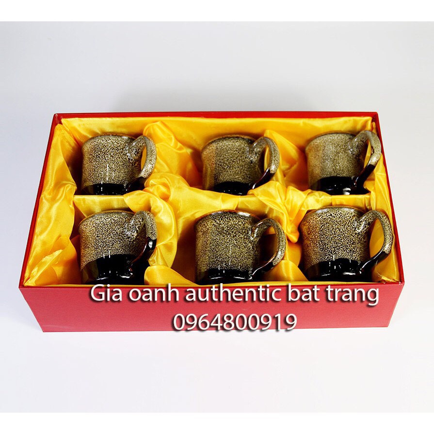 Bộ quà tặng cao cấp - bộ 6 cốc sứ gấm vàng men hỏa biến - sản xuất tại xưởng gốm sứ gia oanh authentic bat trang