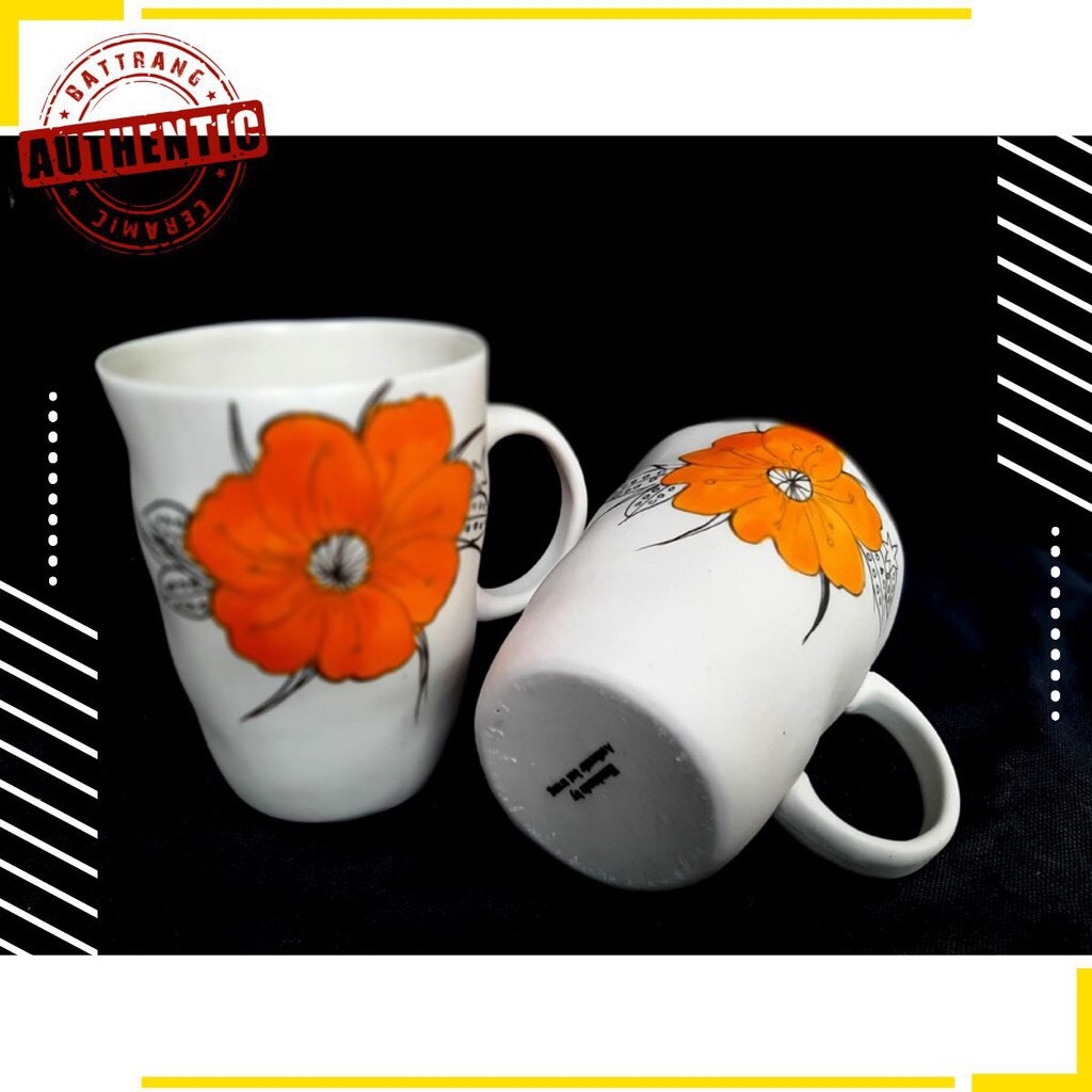Hand-painted flower pattern distortion cup-Authentic Bat Trang