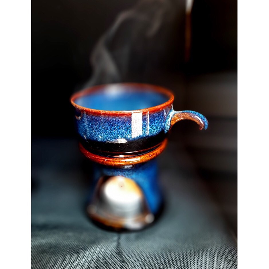 COFFEE BURNER SET, ESSENTIAL OIL BURNER HIGH-QUALITY Blue-CERAMIC - AUTHENTIC BAT TRANG