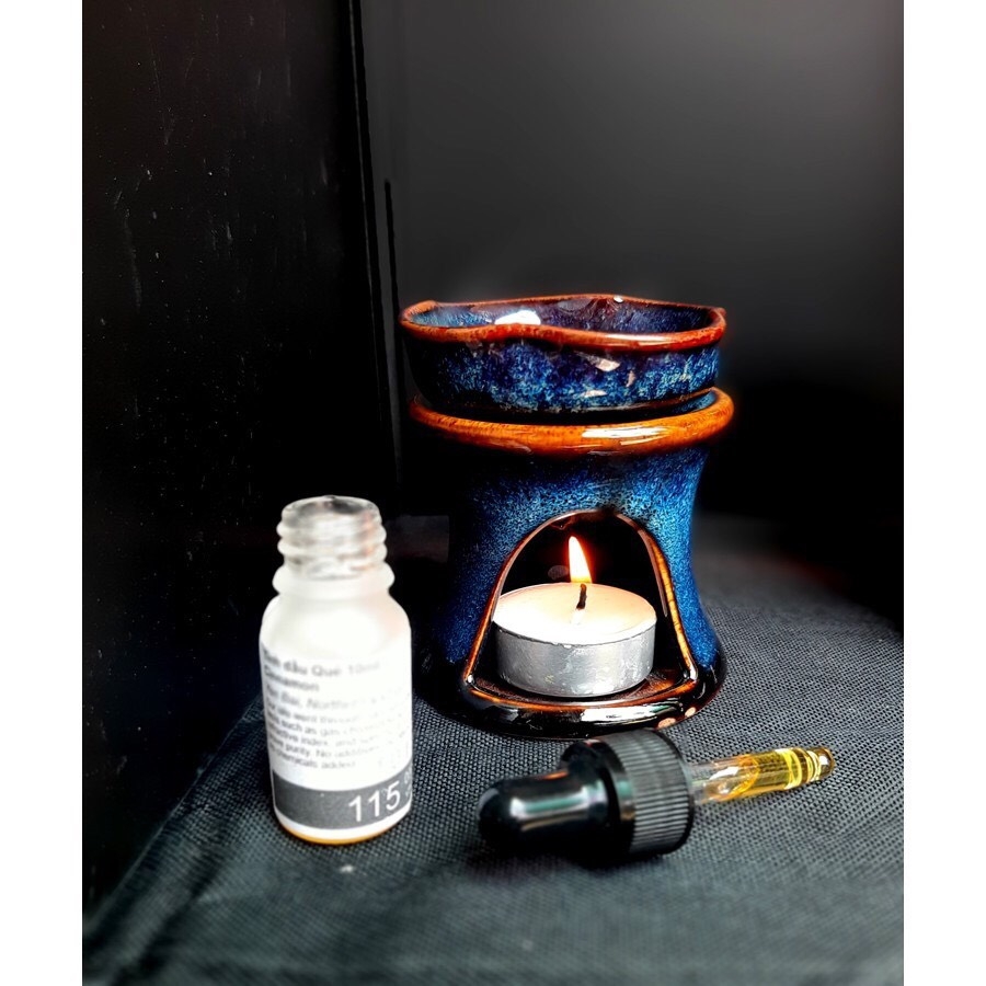 COFFEE BURNER SET, ESSENTIAL OIL BURNER HIGH-QUALITY Blue-CERAMIC - AUTHENTIC BAT TRANG