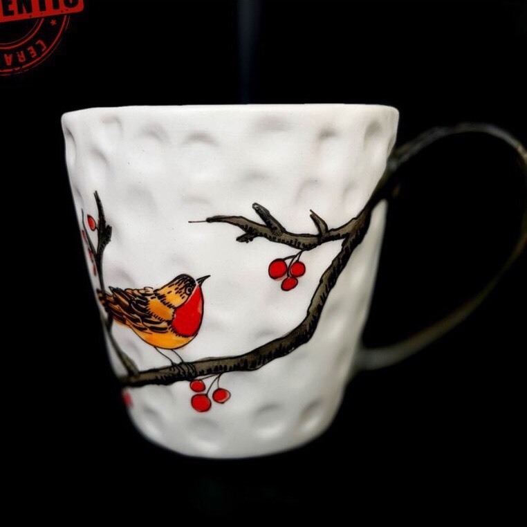 Bird painting ceramic cup made in authentic  Bat Trang ceramic factory/ special gift