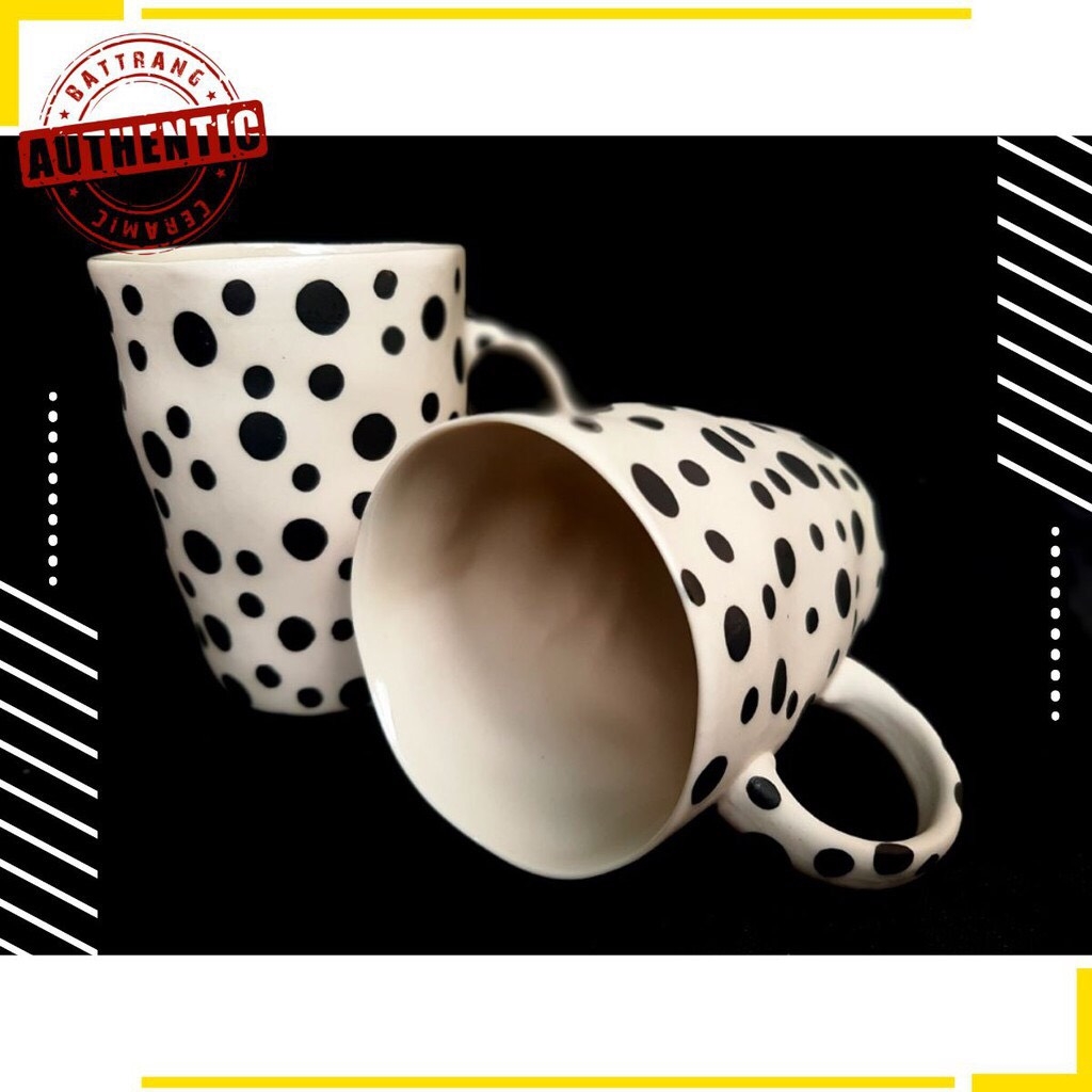 TEA CUP WITH DISTORTED SHAPE WITH POLKA DOTS MADE AT AUTHENTIC BAT TRANG