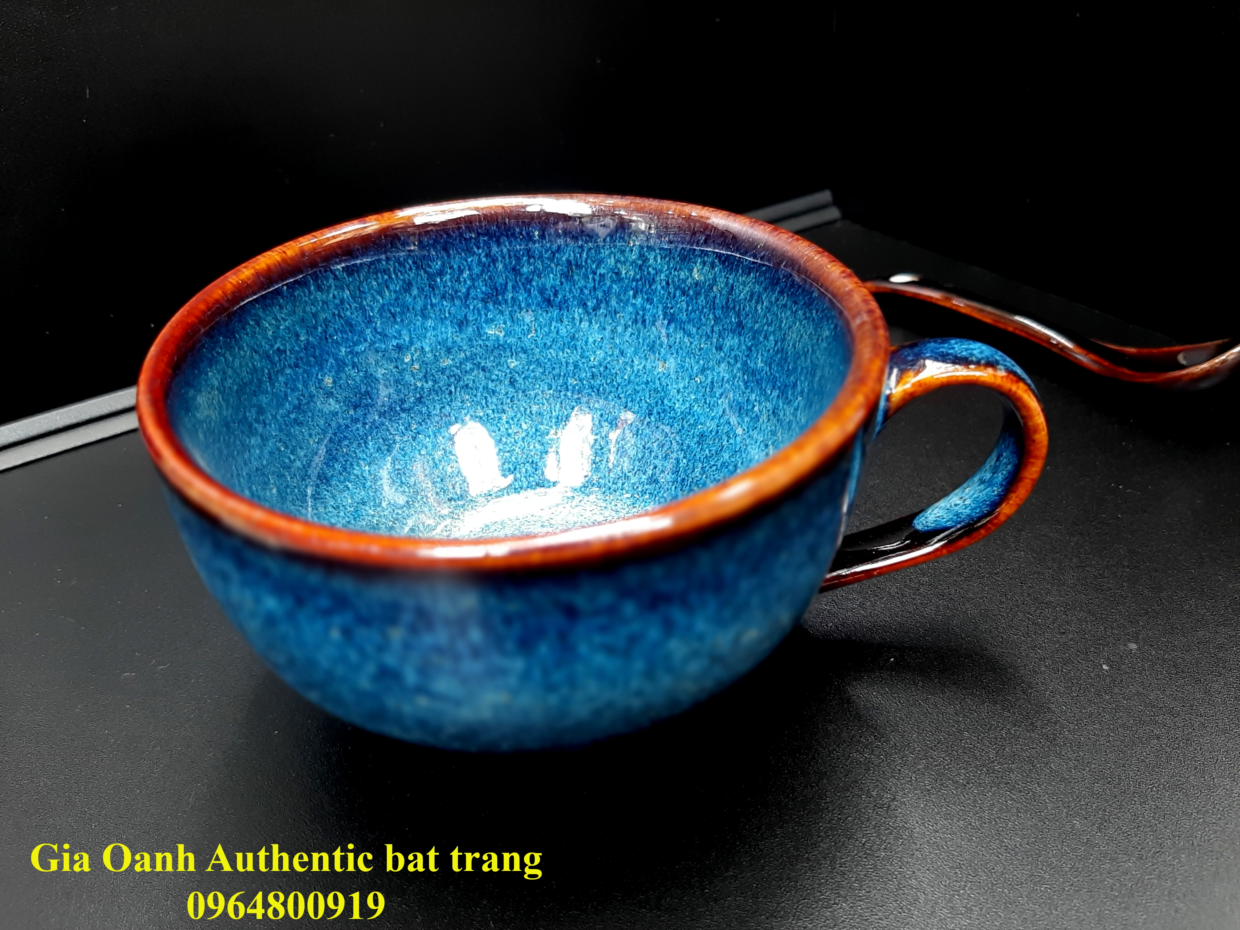 Blue mugs / Cốc capuccino Men xanh hỏa biến - Gia Oanh Authentic bat trang