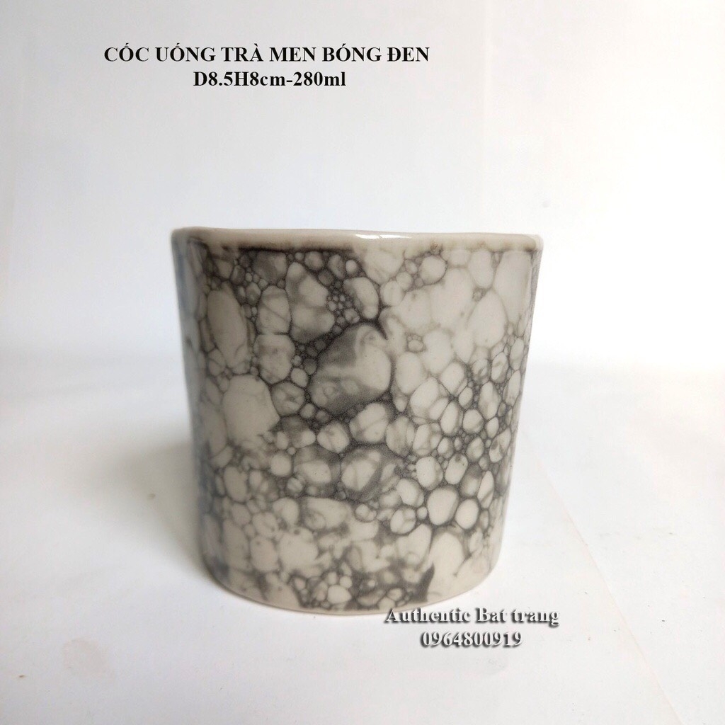 High-quality black bubble pattern distorted porcelain cup - Authentic Bat Trang ceramics