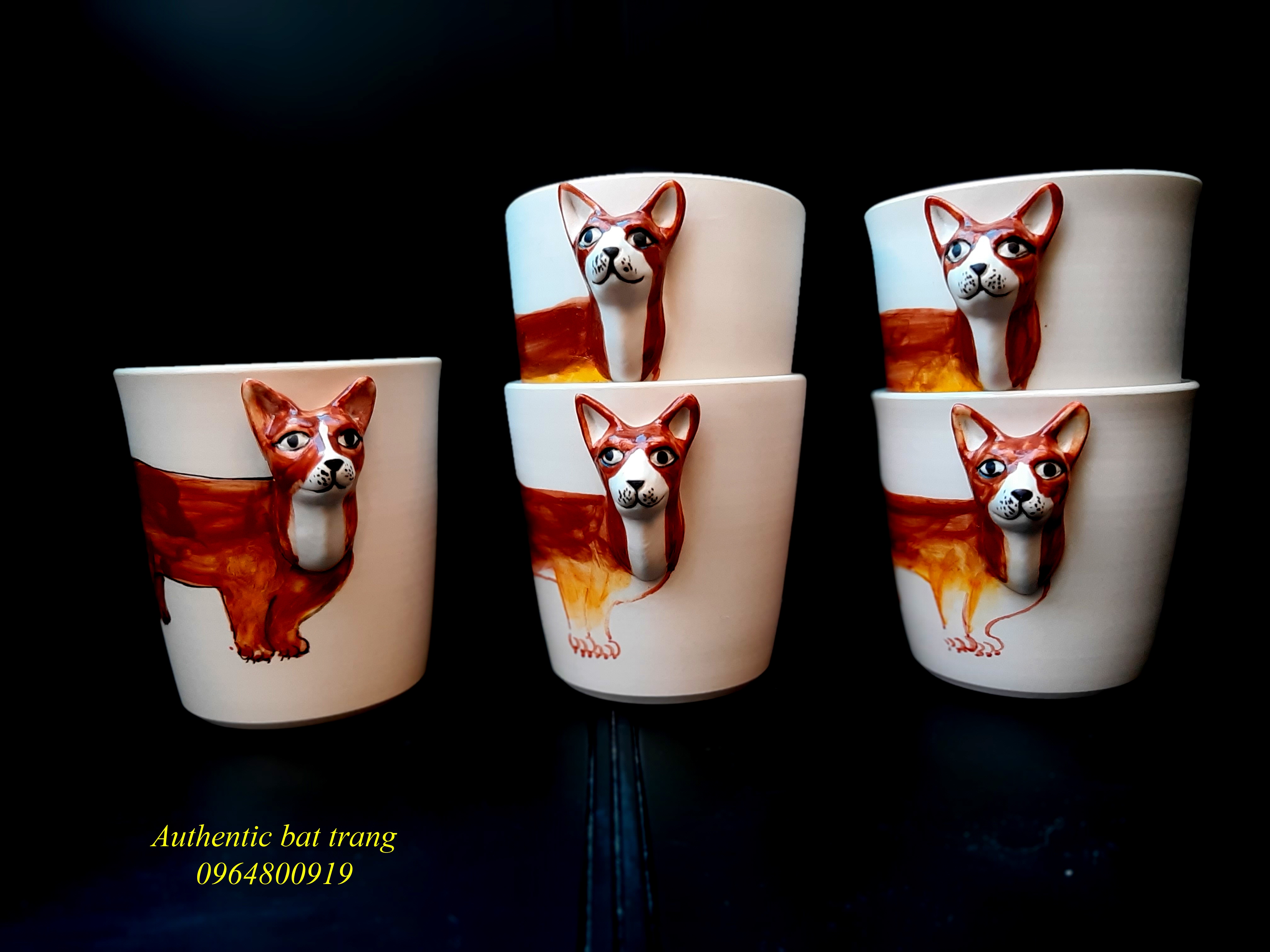 Animals cups- Cốc động vật sản phẩm vẽ tay và đắp tay thủ côc độc đáo, sản xuất tại xưởng gốm sứ Authentic bat trang