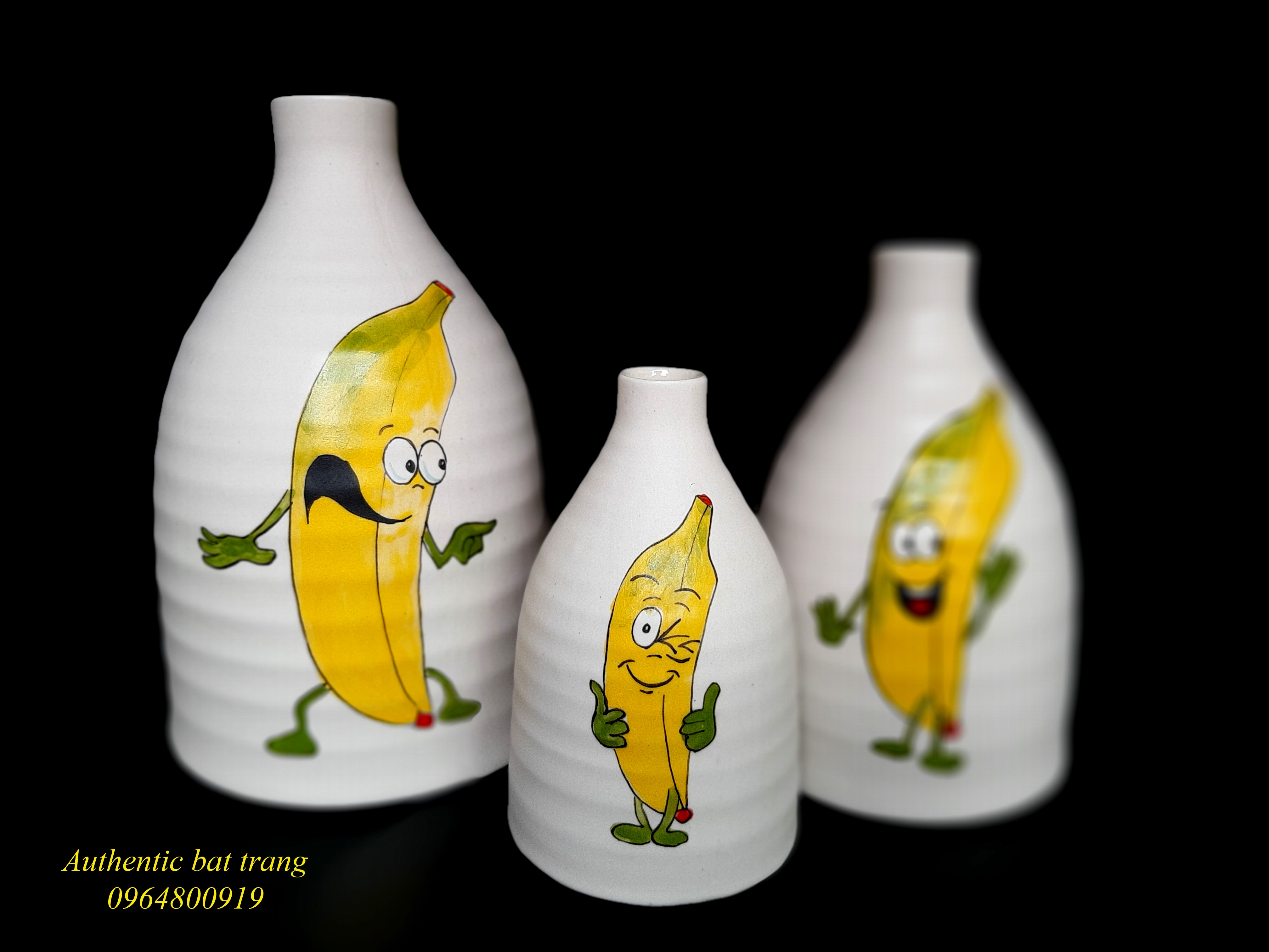 Banana vase set/ Bộ bình chuối trang trí nhà cửa, sản phẩm vẽ tay thủ công tại xưởng gốm sứ Authentic bat trang